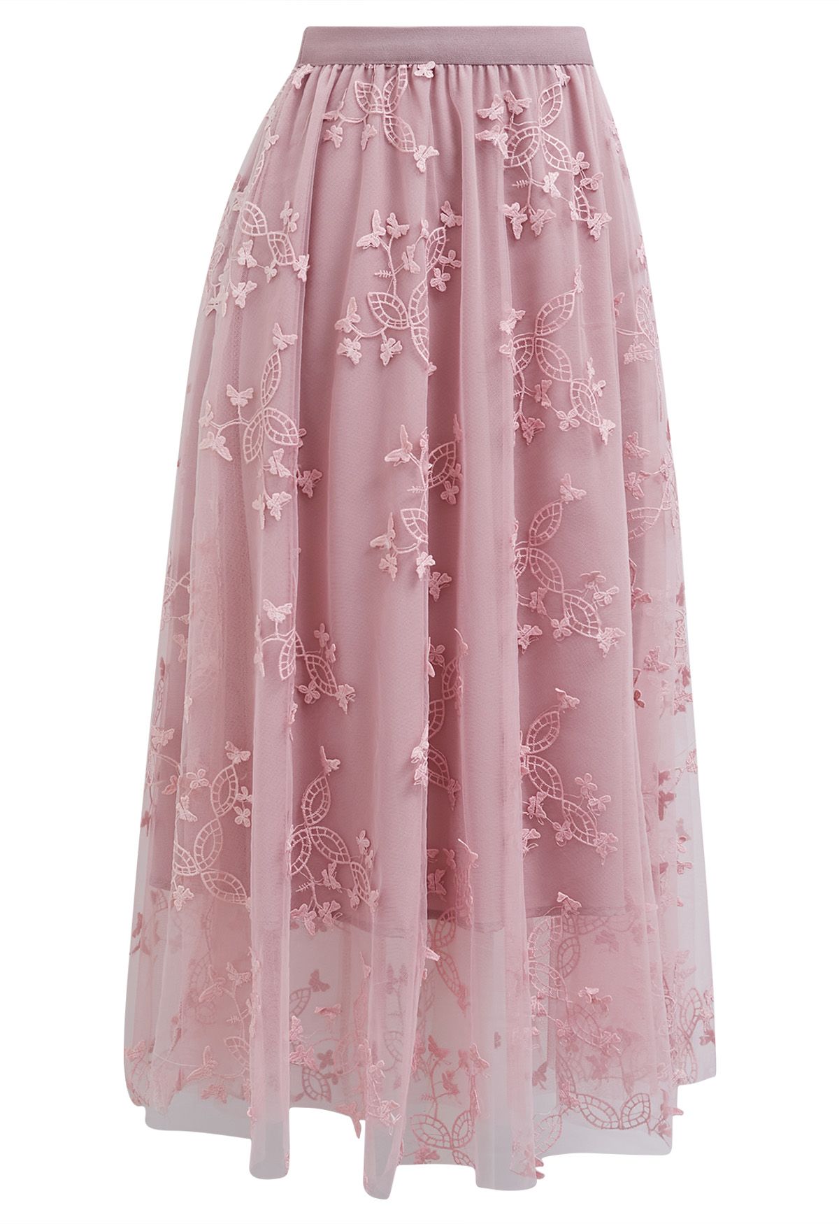 Cutie Butterfly Embroidered Mesh Tulle Midi Skirt