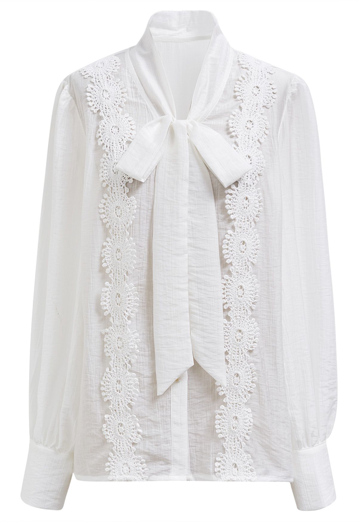 Chic Bowknot Cutwork Crochet Semi-Sheer Top