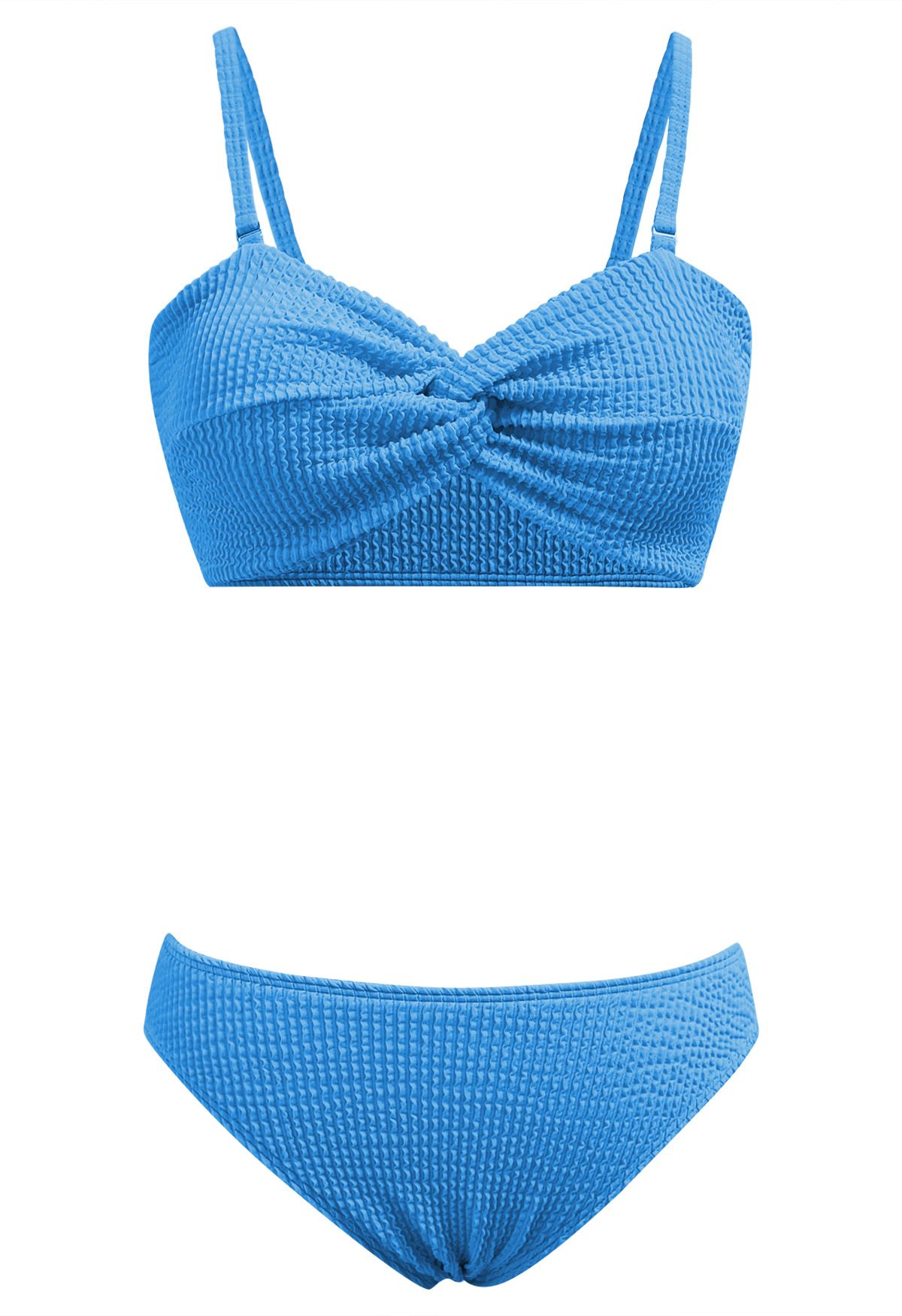 Three-Piece Wavy Texture Twist Bikini Set in Blue