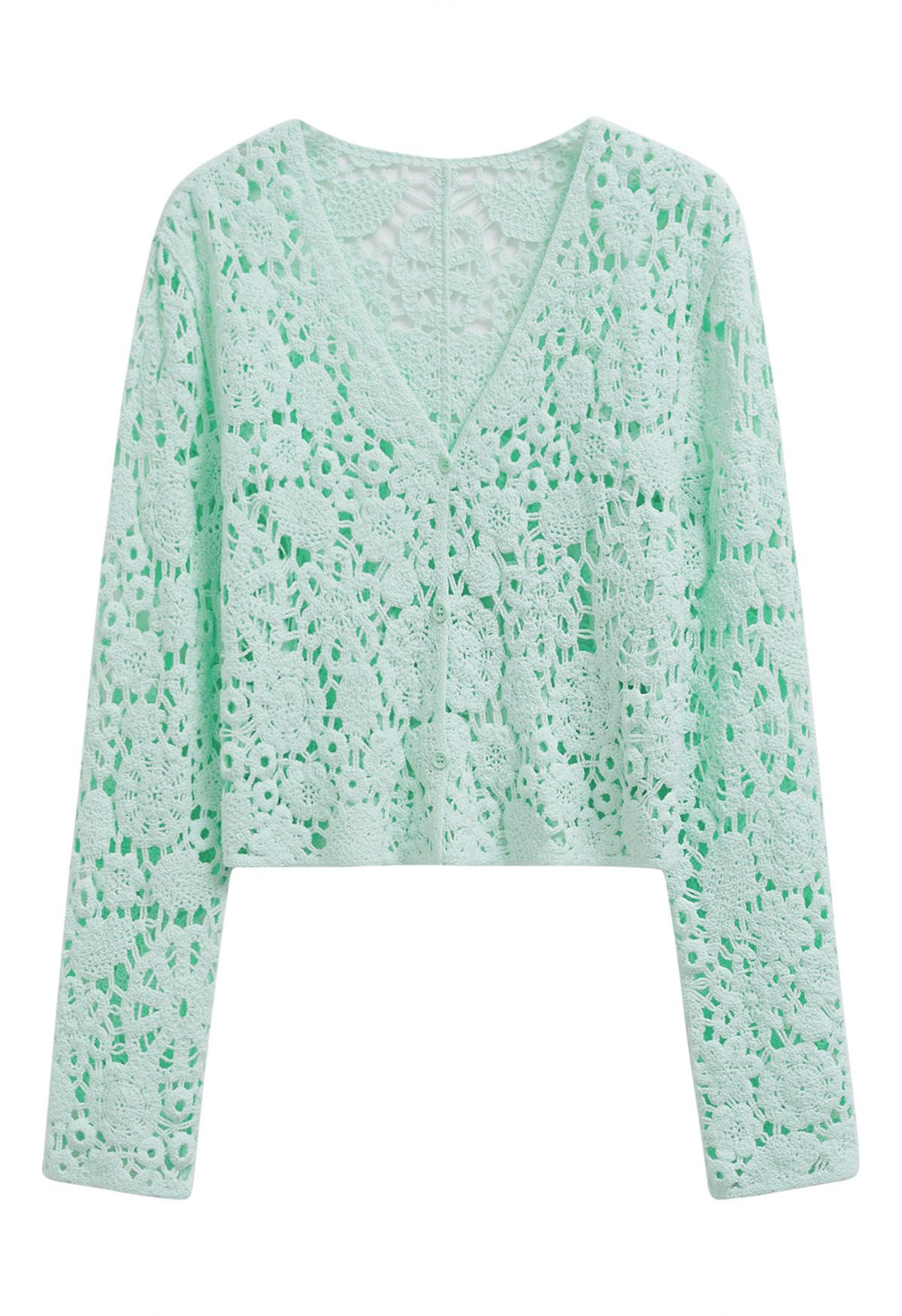 Bohemian Flair Crochet Cardigan in Mint