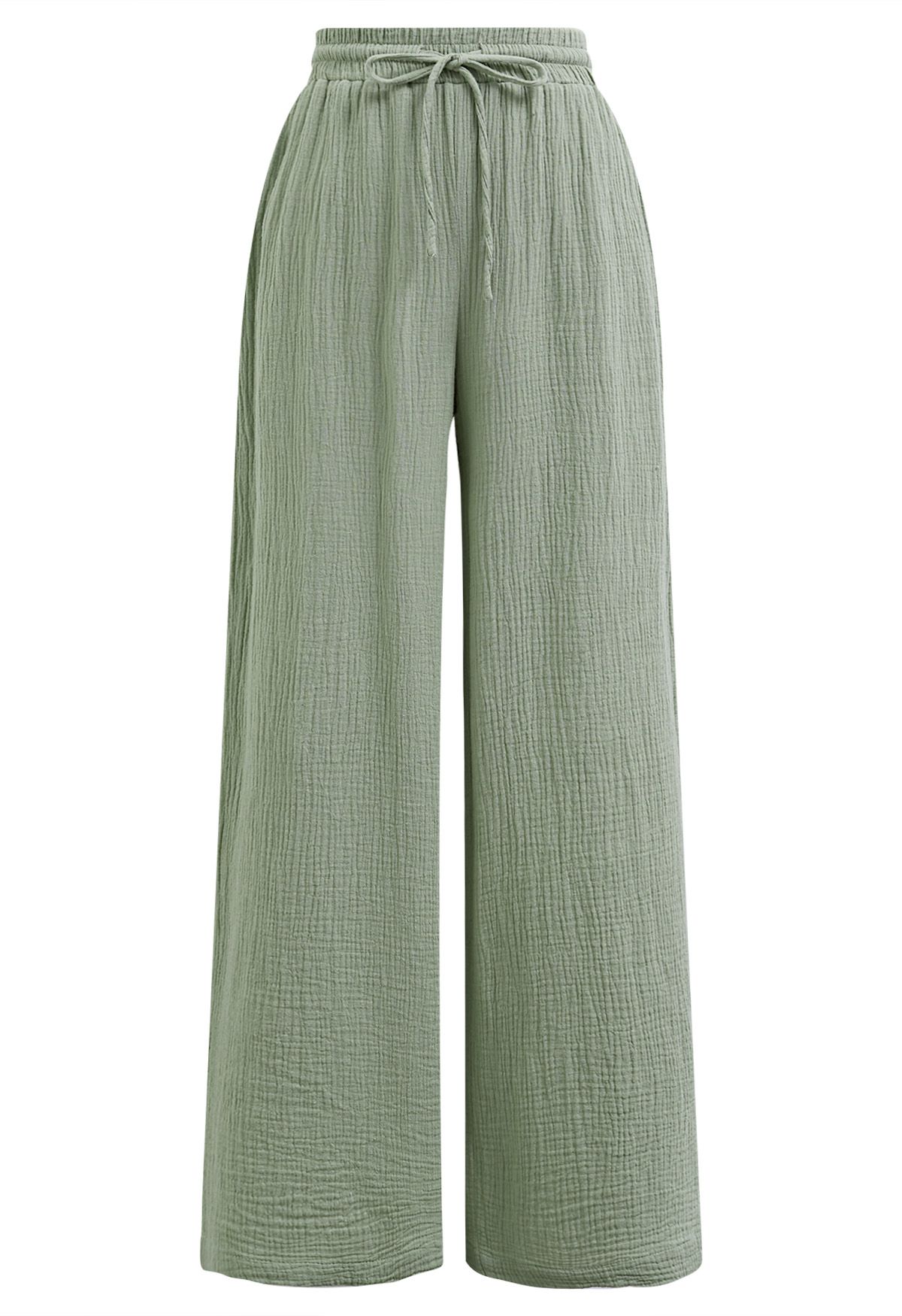 Lightweight Cotton Drawstring Pants in Pea Green