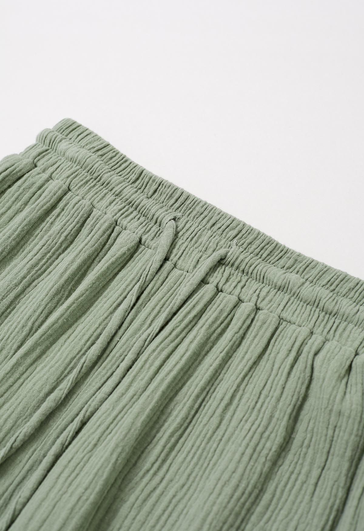 Lightweight Cotton Drawstring Pants in Pea Green