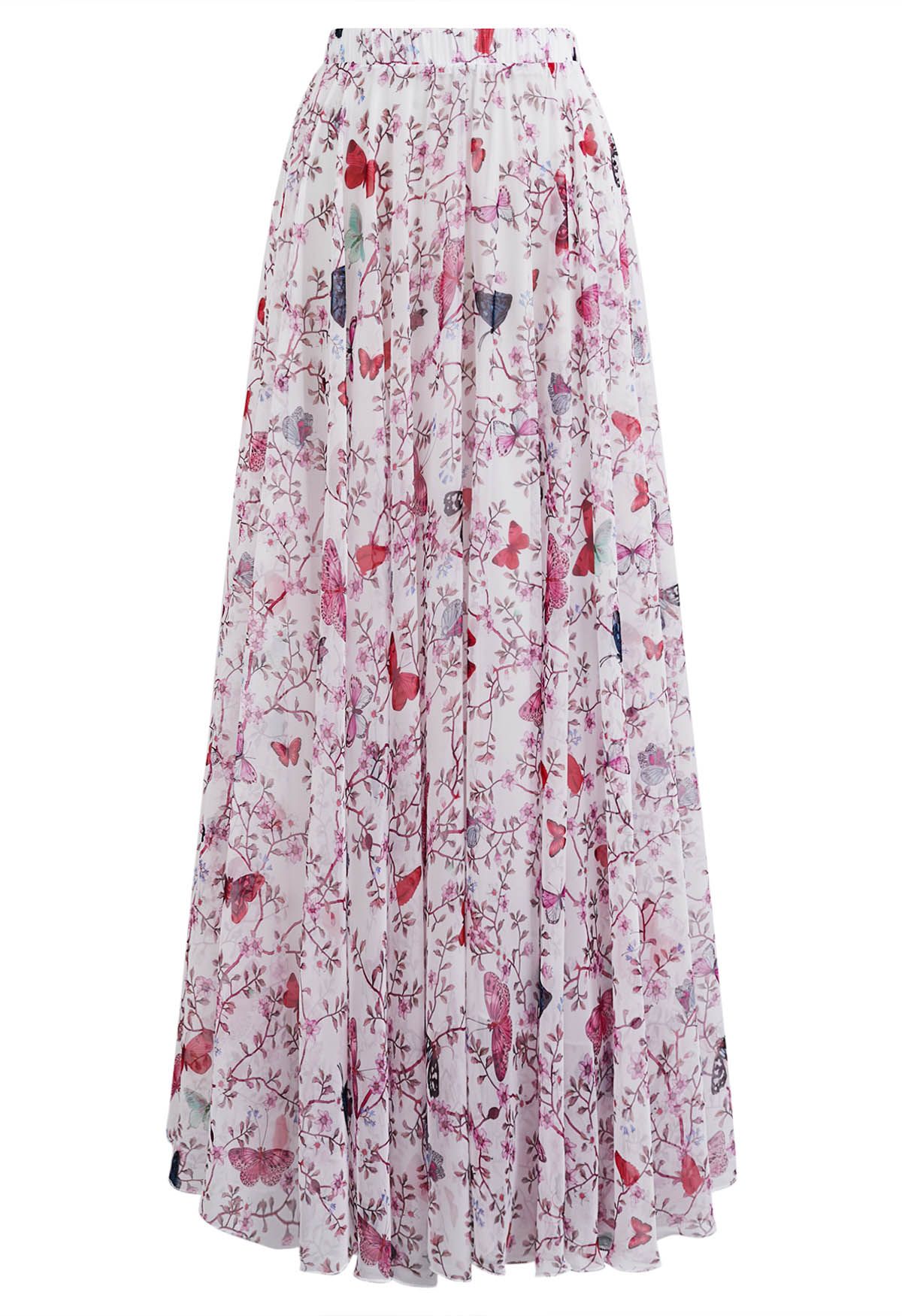 Butterfly Floral Chiffon Maxi Skirt