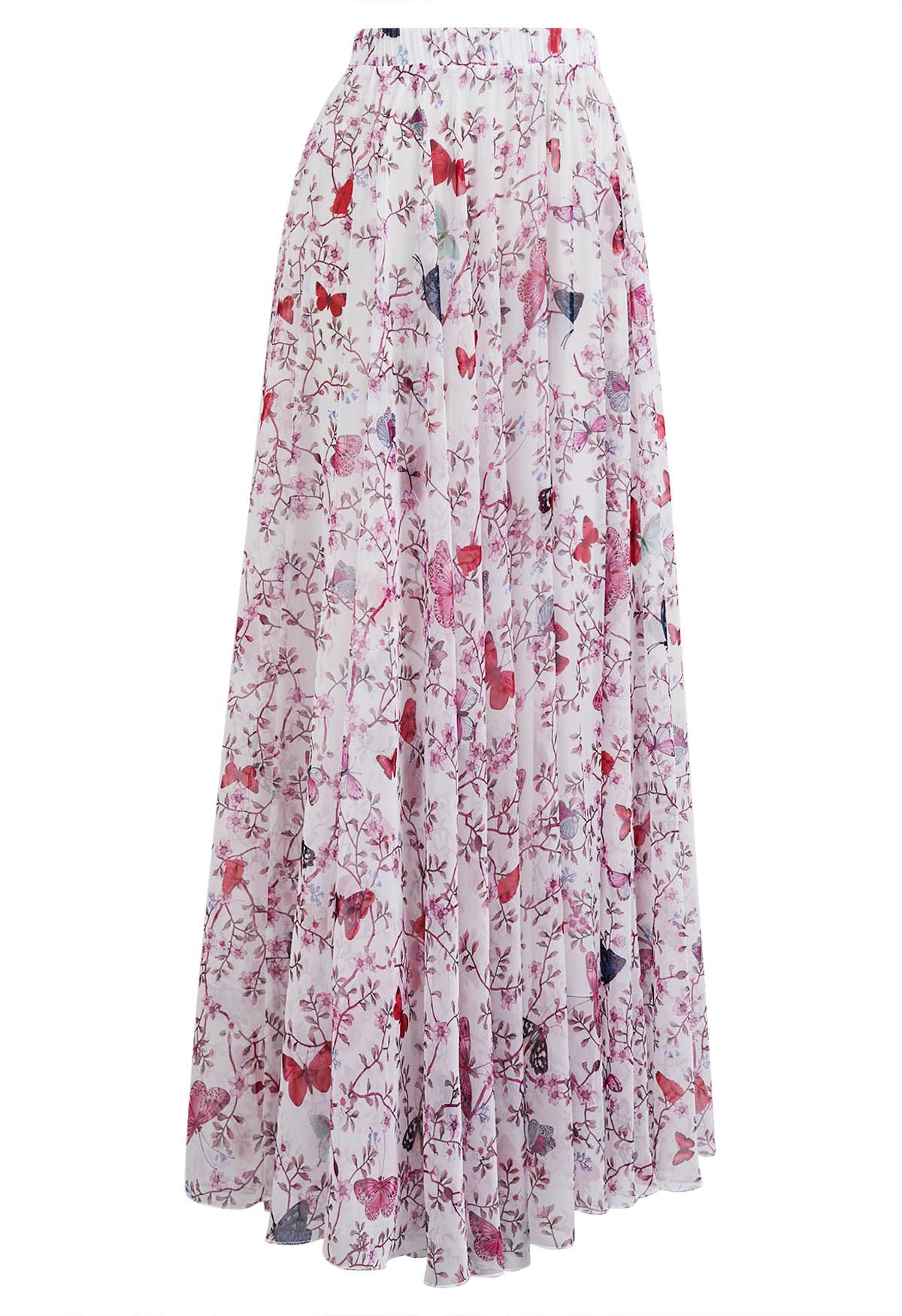 Butterfly Floral Chiffon Maxi Skirt