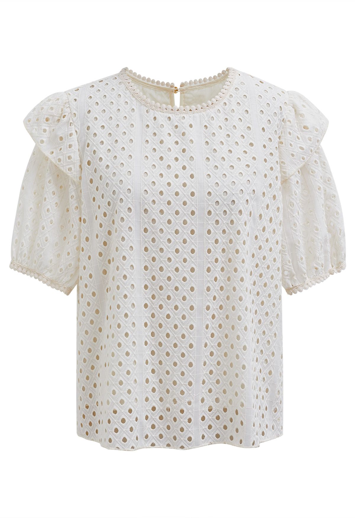 Breezy Eyelet Bubble Sleeve Cotton Top