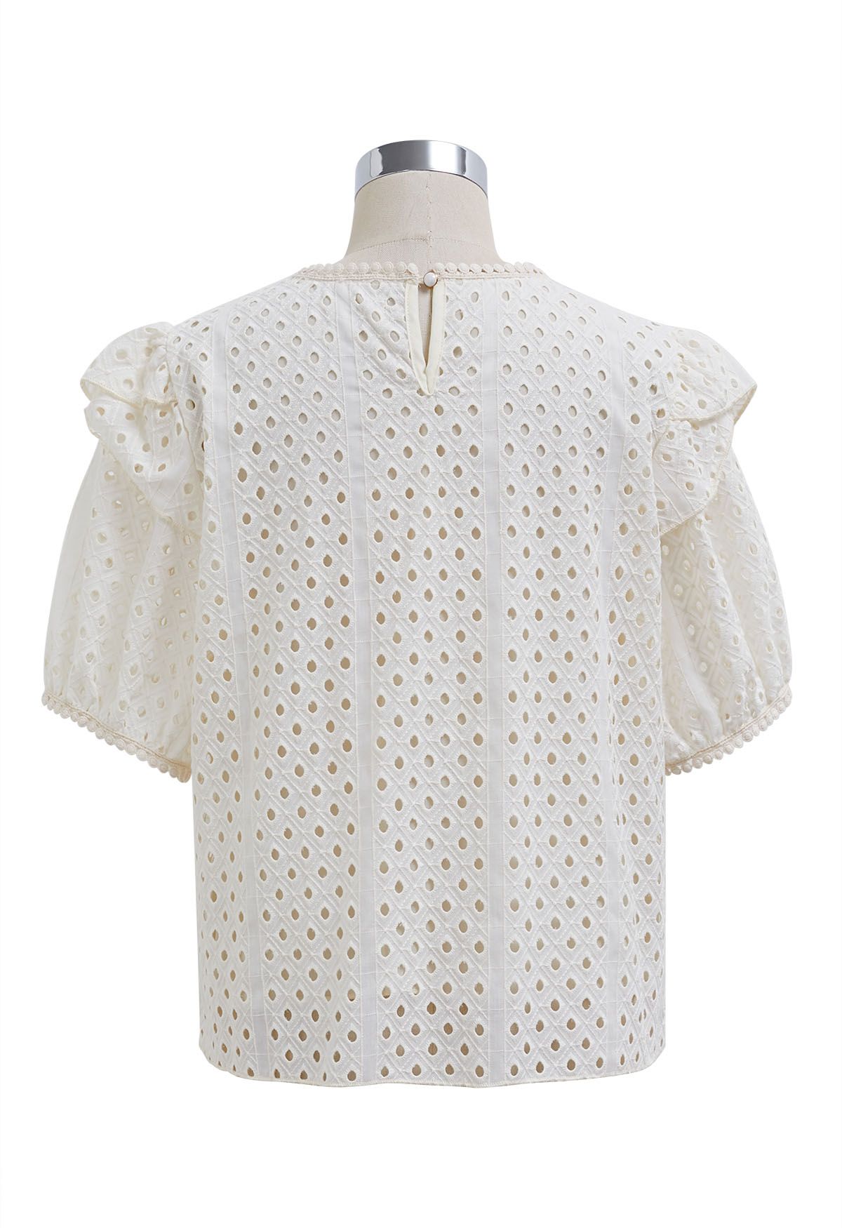 Breezy Eyelet Bubble Sleeve Cotton Top