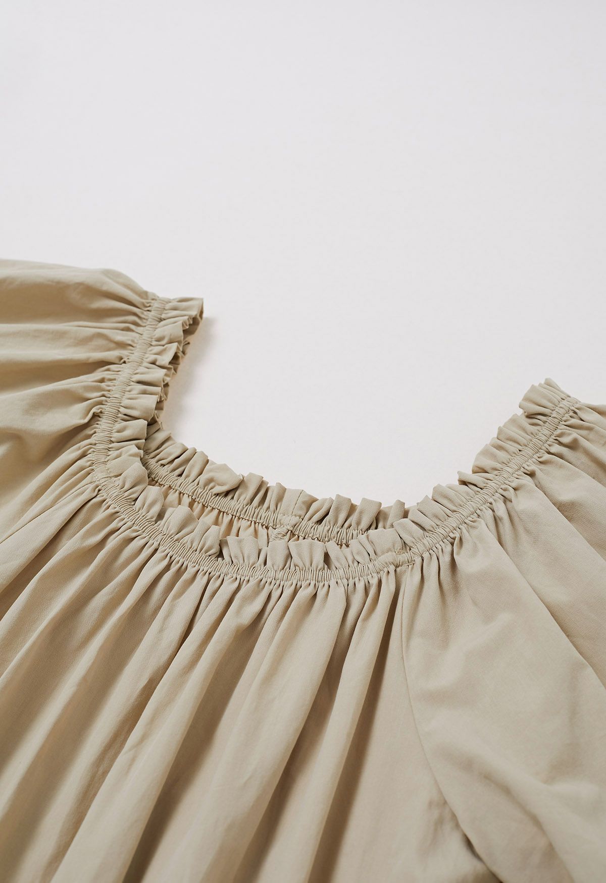 Off-Shoulder Frilling Cotton Dress in Sand - Retro, Indie and Unique ...