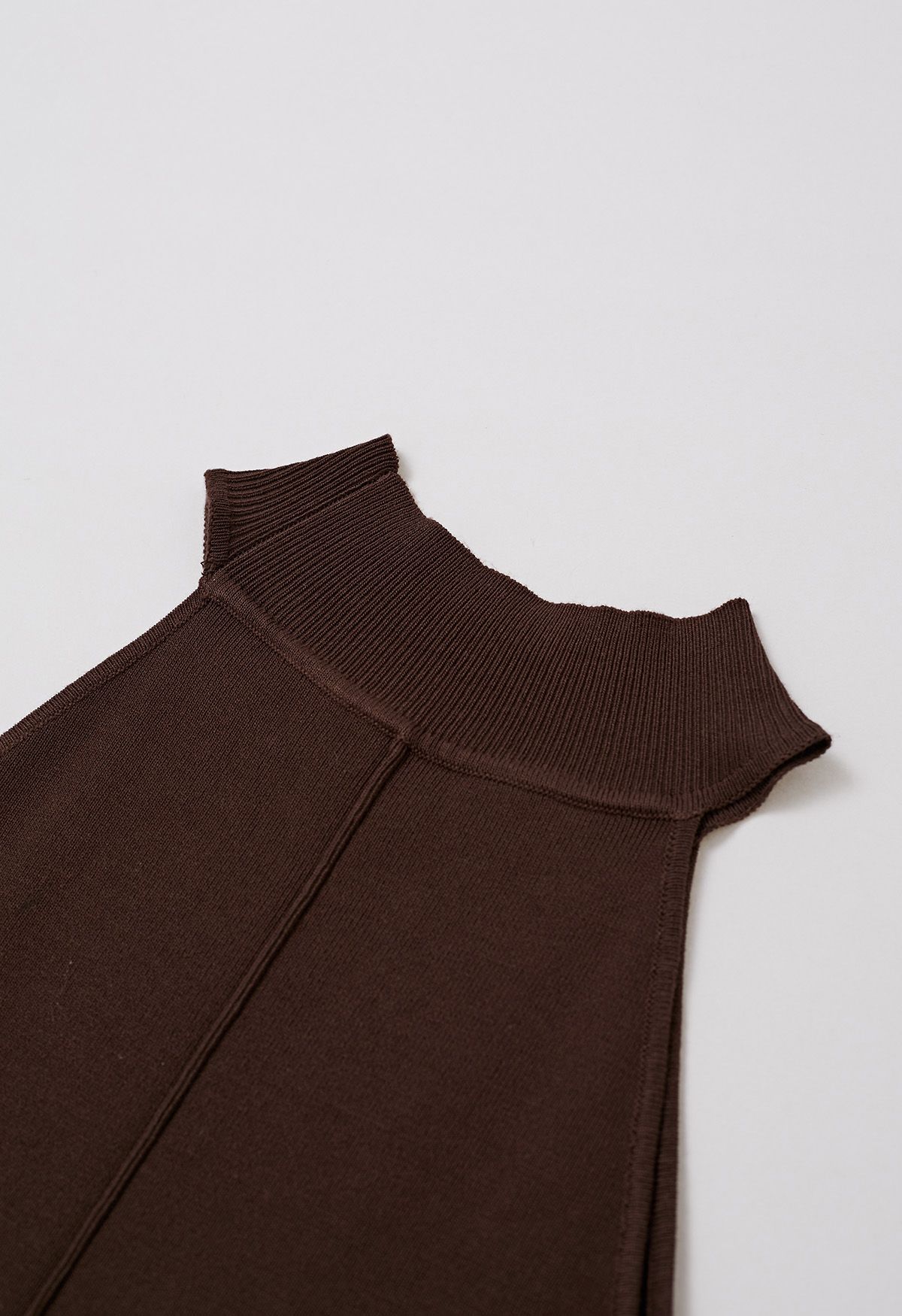 Seam Detailing Halter Bodycon Knit Dress in Brown