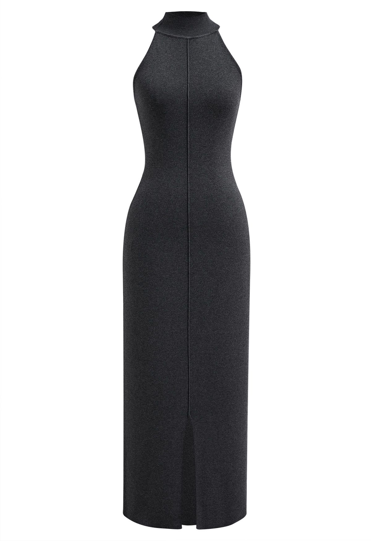 Seam Detailing Halter Bodycon Knit Dress in Smoke