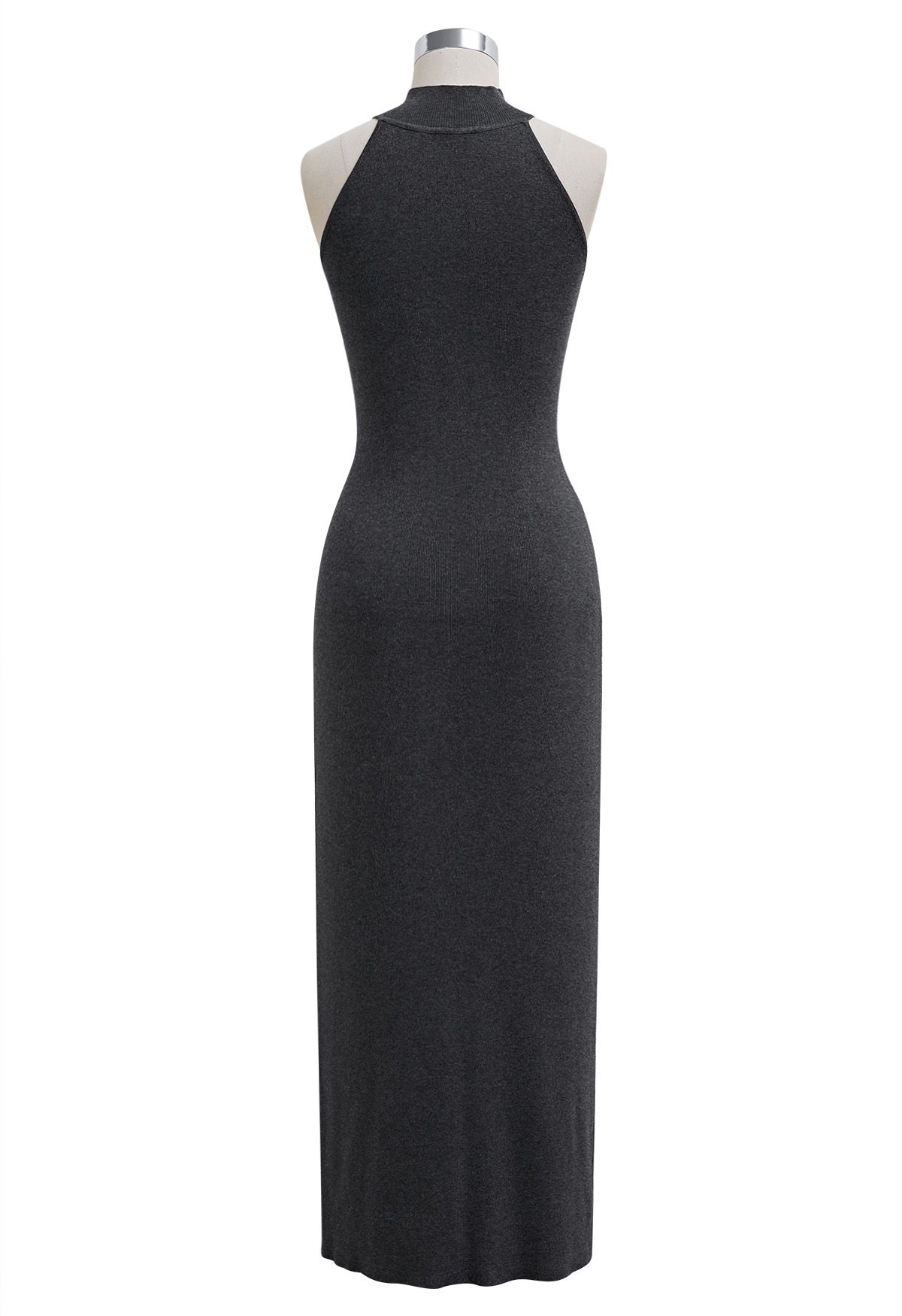 Seam Detailing Halter Bodycon Knit Dress in Smoke