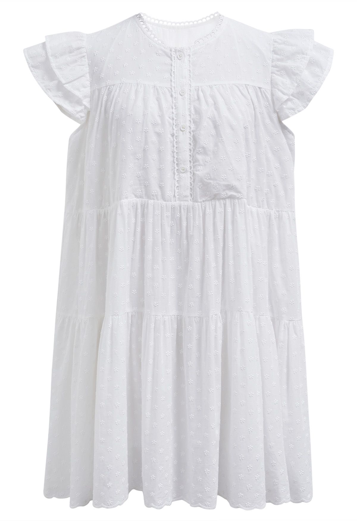 Lovely Floret Embroidered Dolly Mini Dress in White