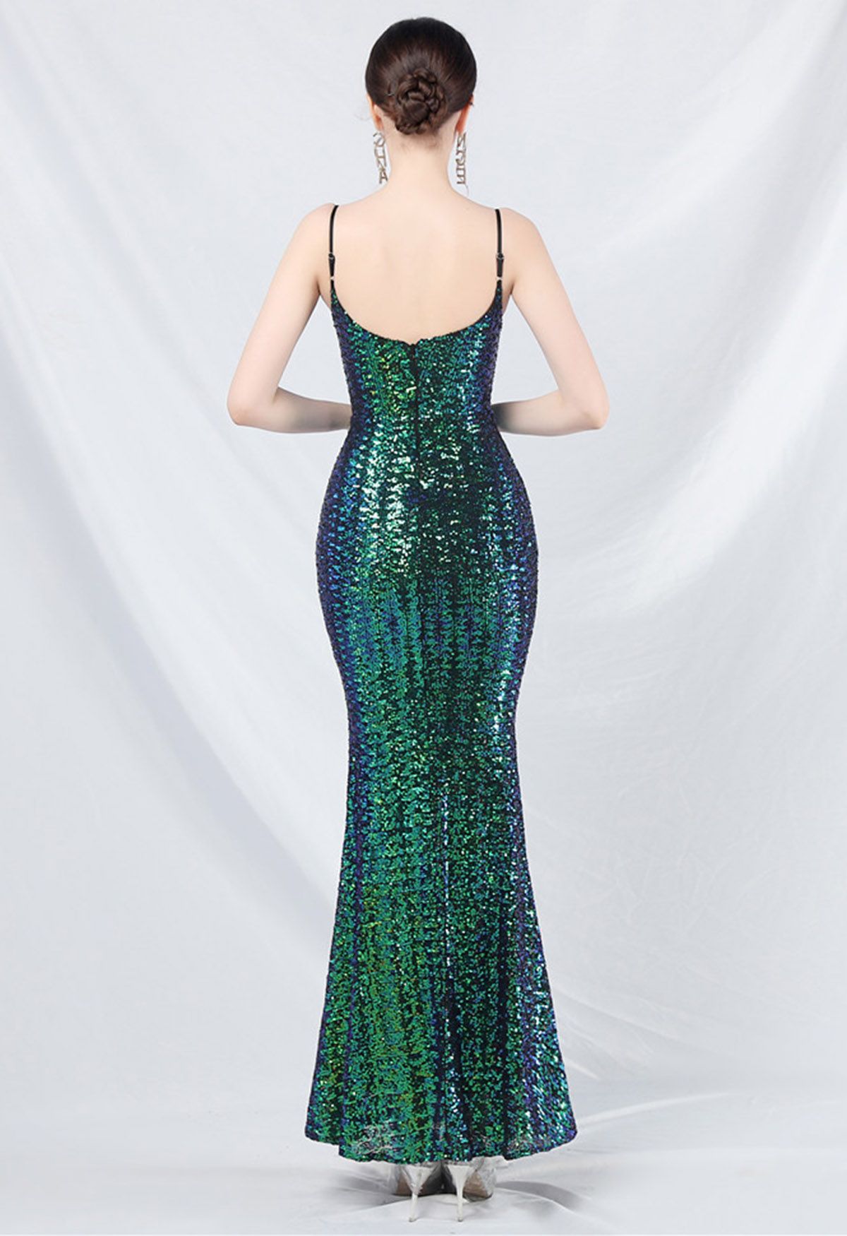 Fairytale Sequin Mermaid Cami Gown in Green