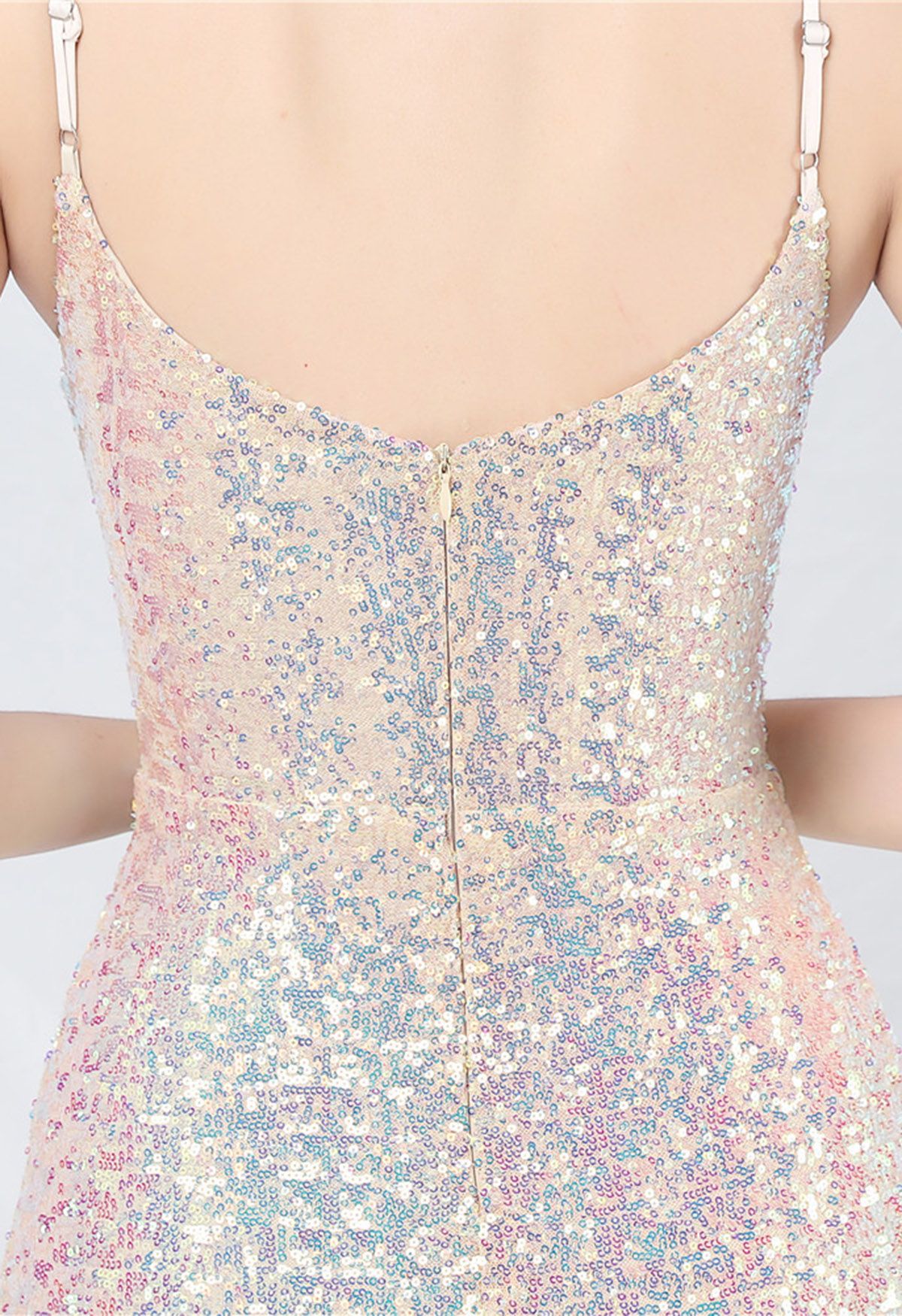 Fairytale Sequin Mermaid Cami Gown in Apricot