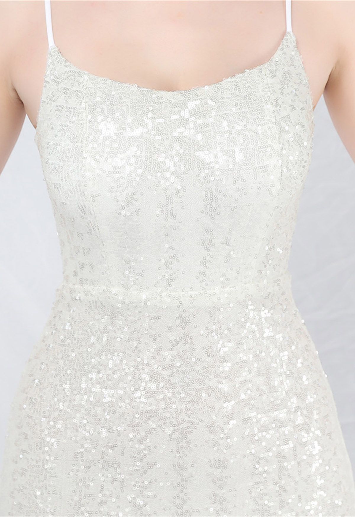 Fairytale Sequin Mermaid Cami Gown in White