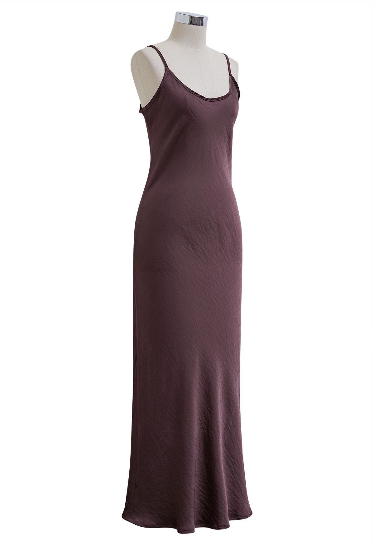 Texture Satin Backless Maxi Dress in Plum