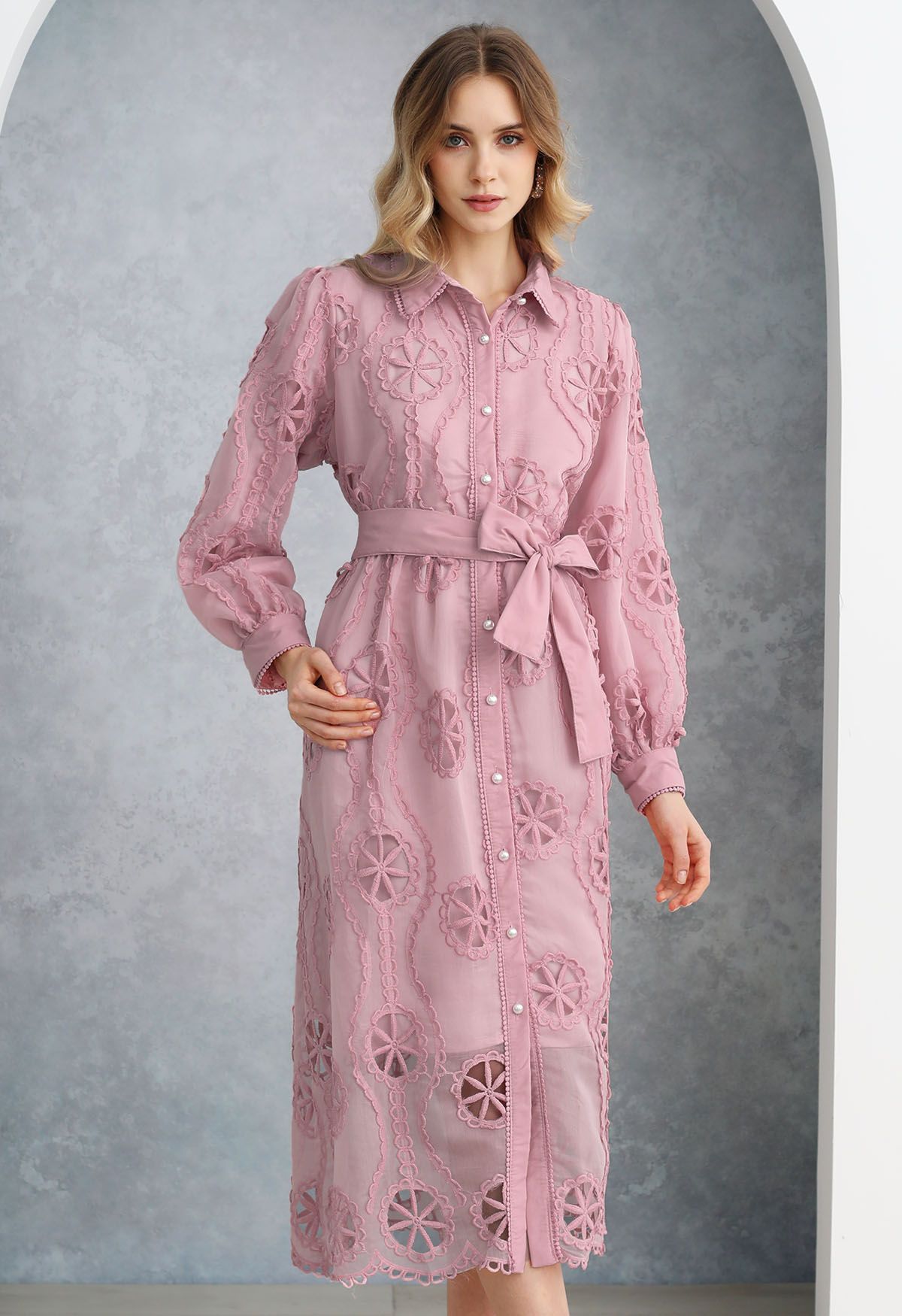 Pink button down midi dress best sale