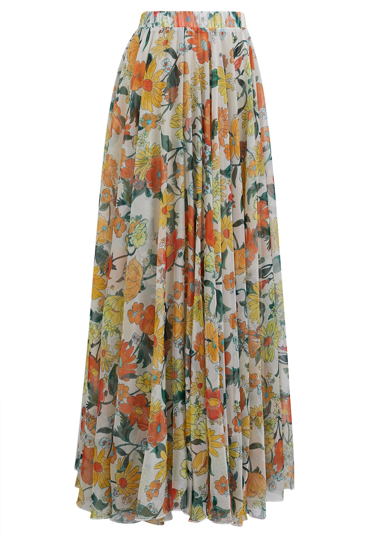 Sun-Kissed Floral Chiffon Maxi Skirt