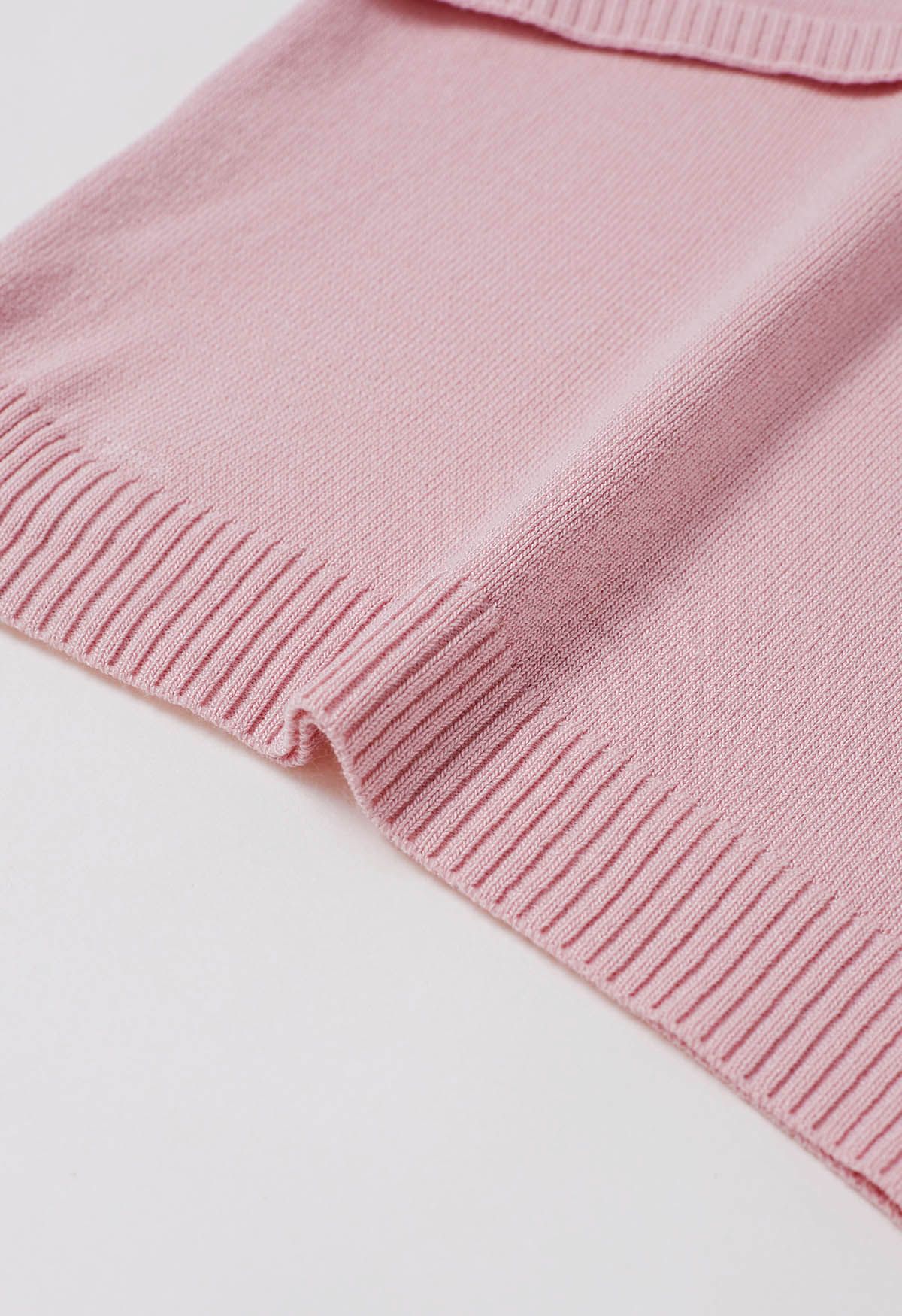 Pintuck Detail Halter Knit Top in Pink - Retro, Indie and Unique Fashion