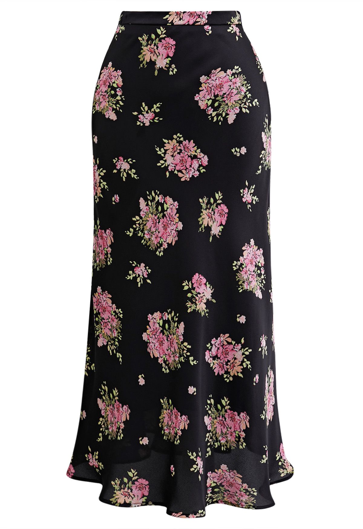 Summery Posy Print Maxi Skirt in Black