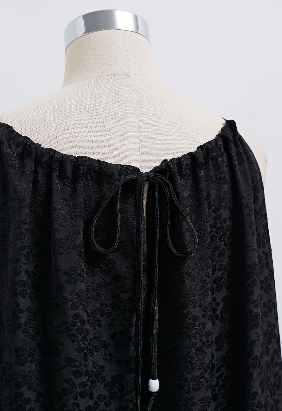 Beaded Halter Neck Floret Jacquard Top in Black