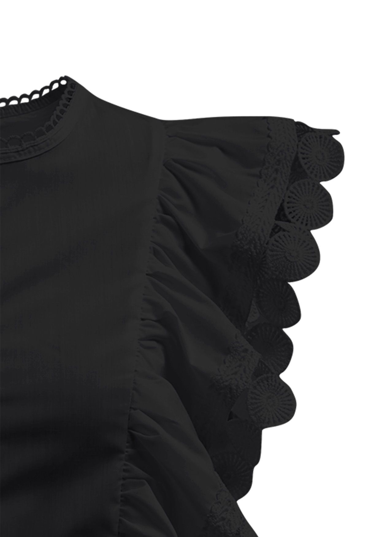 Crochet Trim Sleeveless Cotton Top in Black