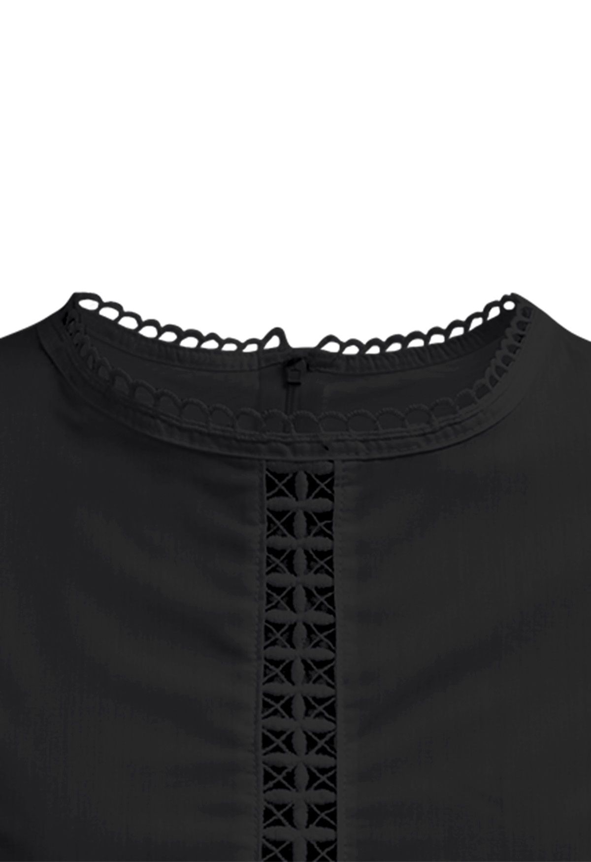 Crochet Trim Sleeveless Cotton Top in Black