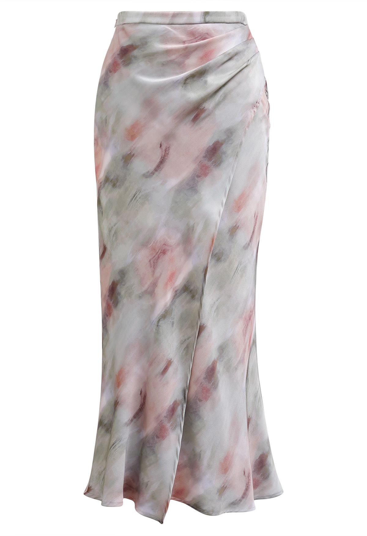 Watercolor Print Asymmetric Flap Maxi Skirt