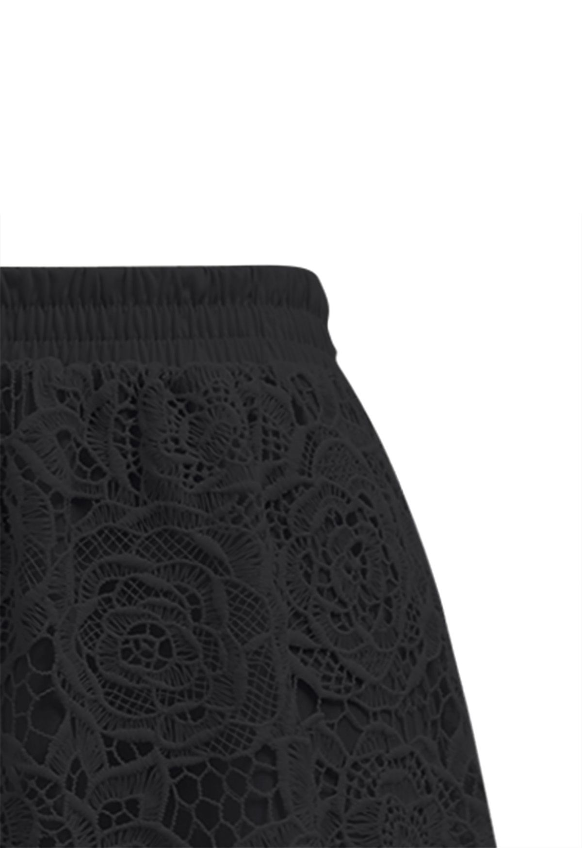 Exquisite Rose Cutwork Lace Maxi Skirt in Black