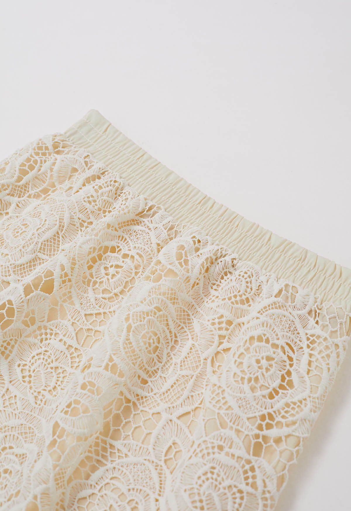 Exquisite Rose Cutwork Lace Maxi Skirt in Cream