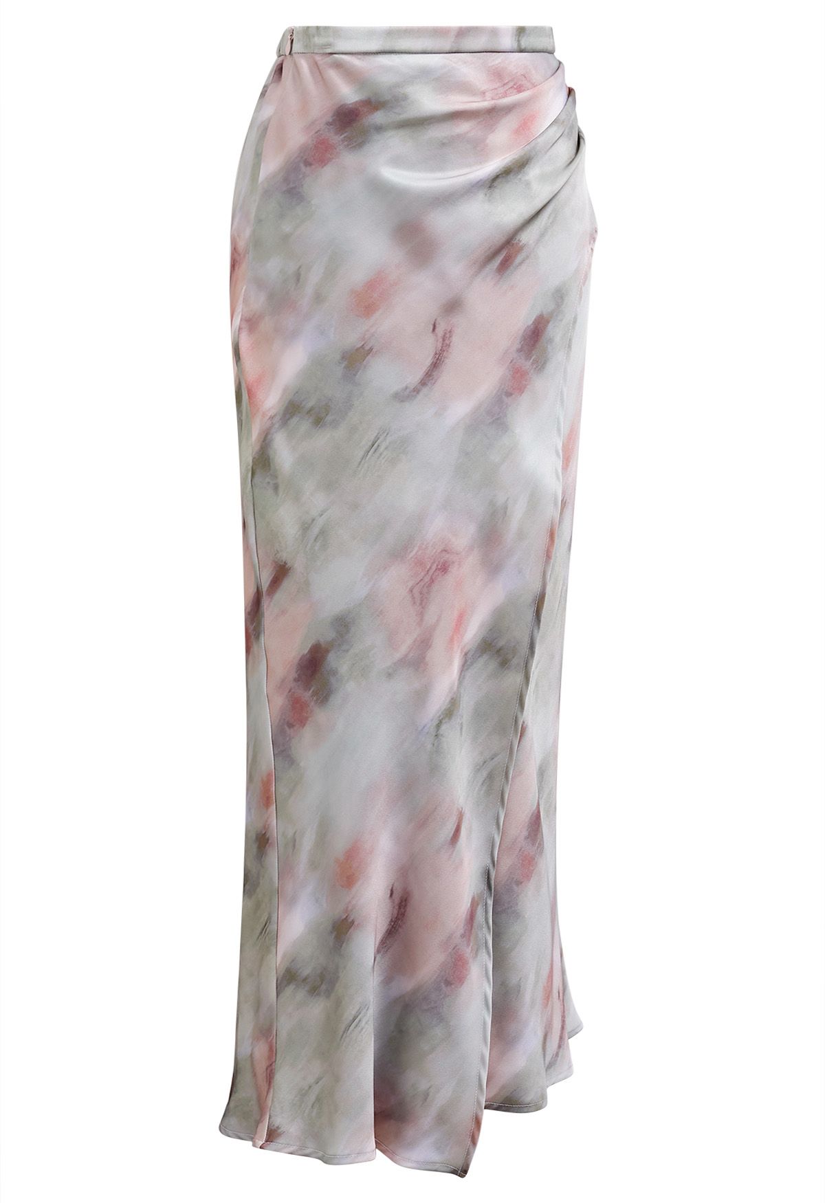 Watercolor Print Asymmetric Flap Maxi Skirt