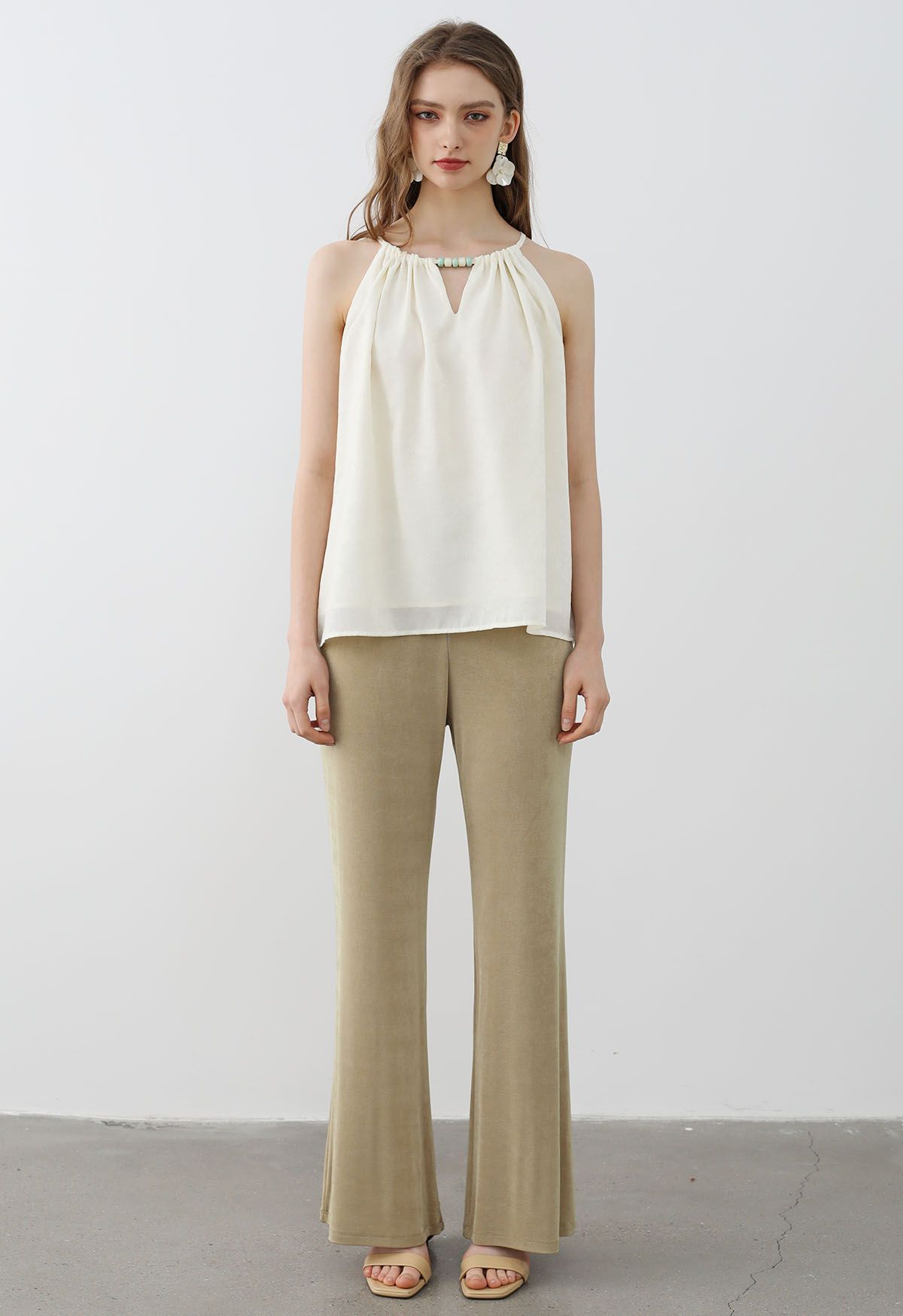 Relaxed Fit Flare Hem Pants in Sand