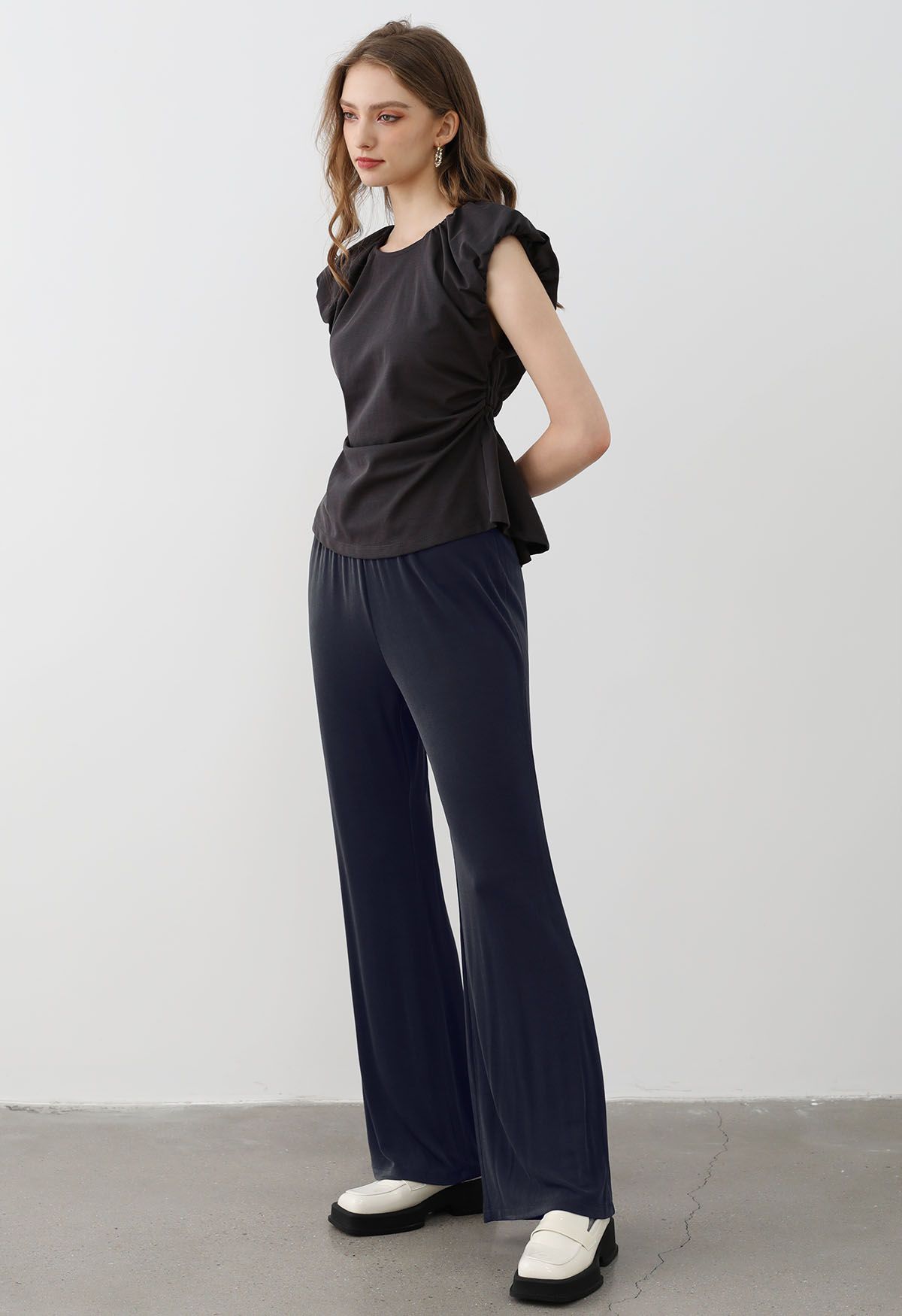 Relaxed Fit Flare Hem Pants in Smoke