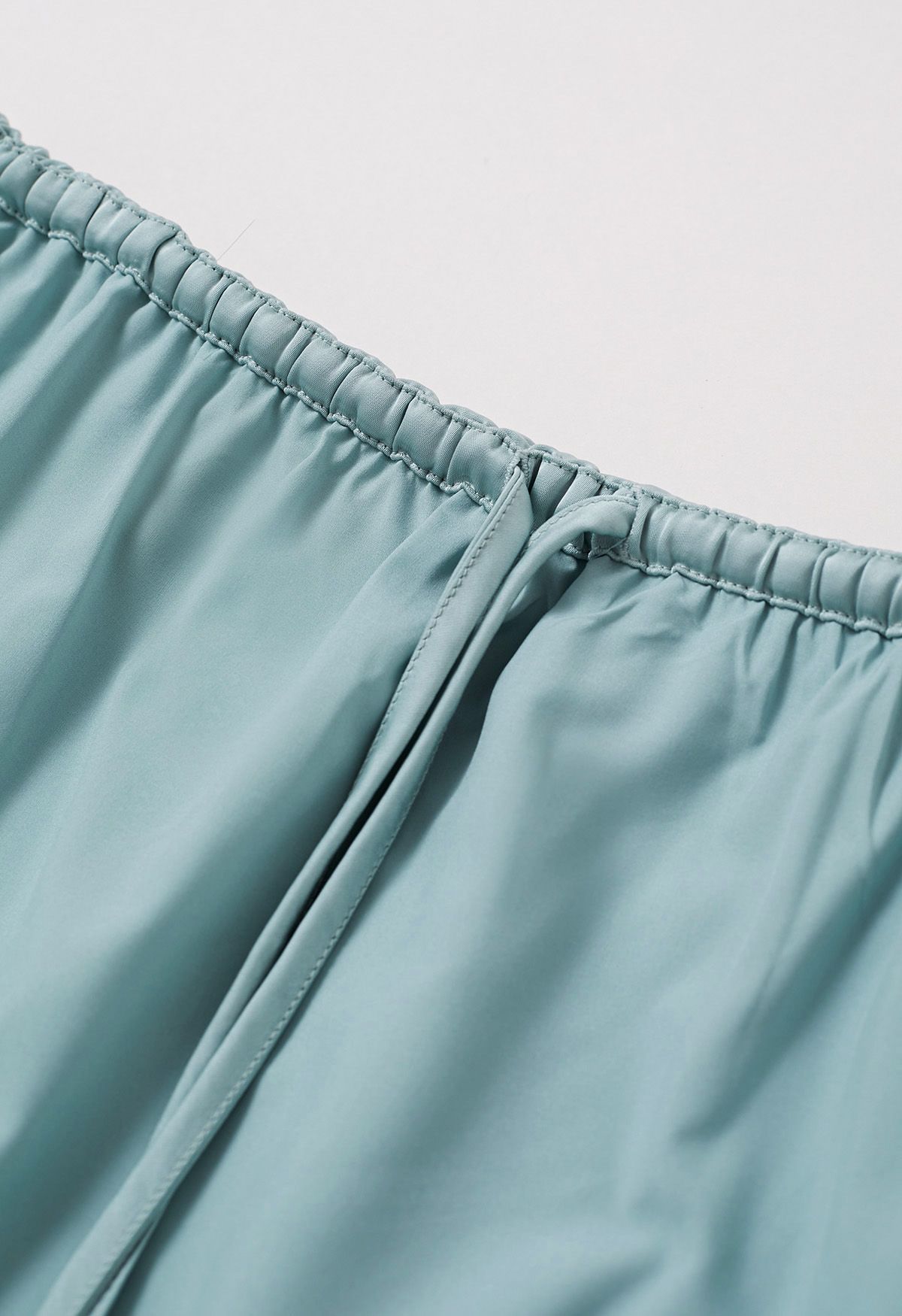 Texture Satin Drawstring Maxi Skirt in Mint