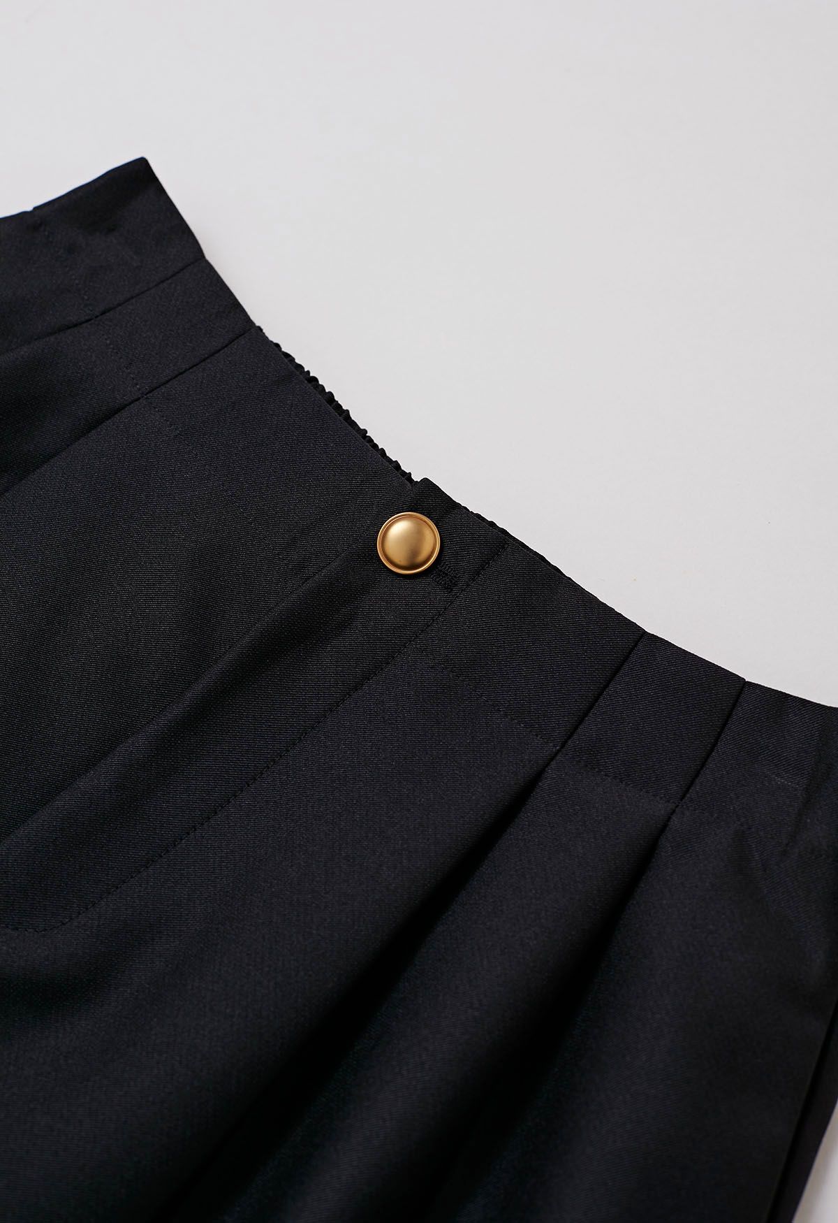 Golden Button Side Pocket Shorts in Black