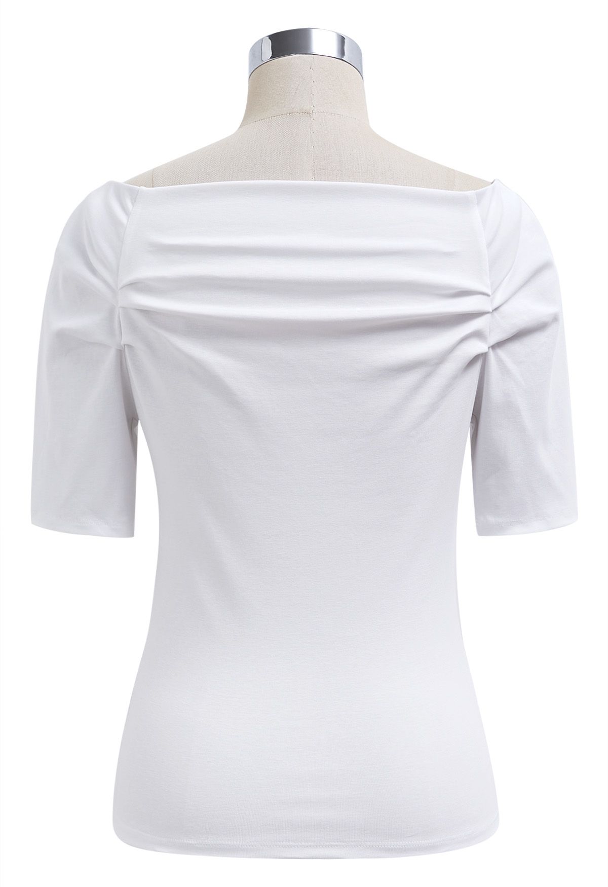 Off-Shoulder Ruched Short Sleeve Top in White