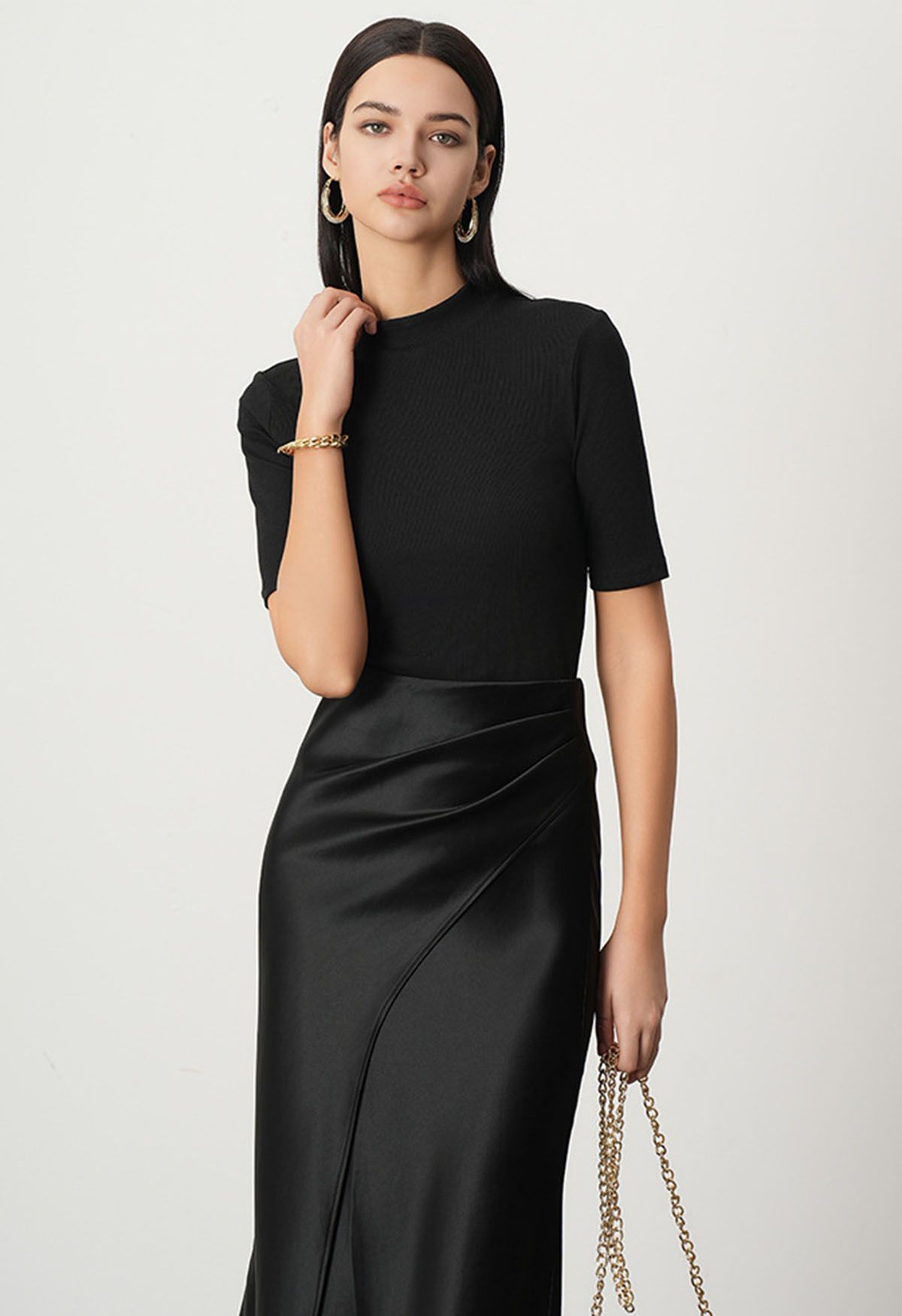 Sophisticated Elbow Sleeve Top in Black