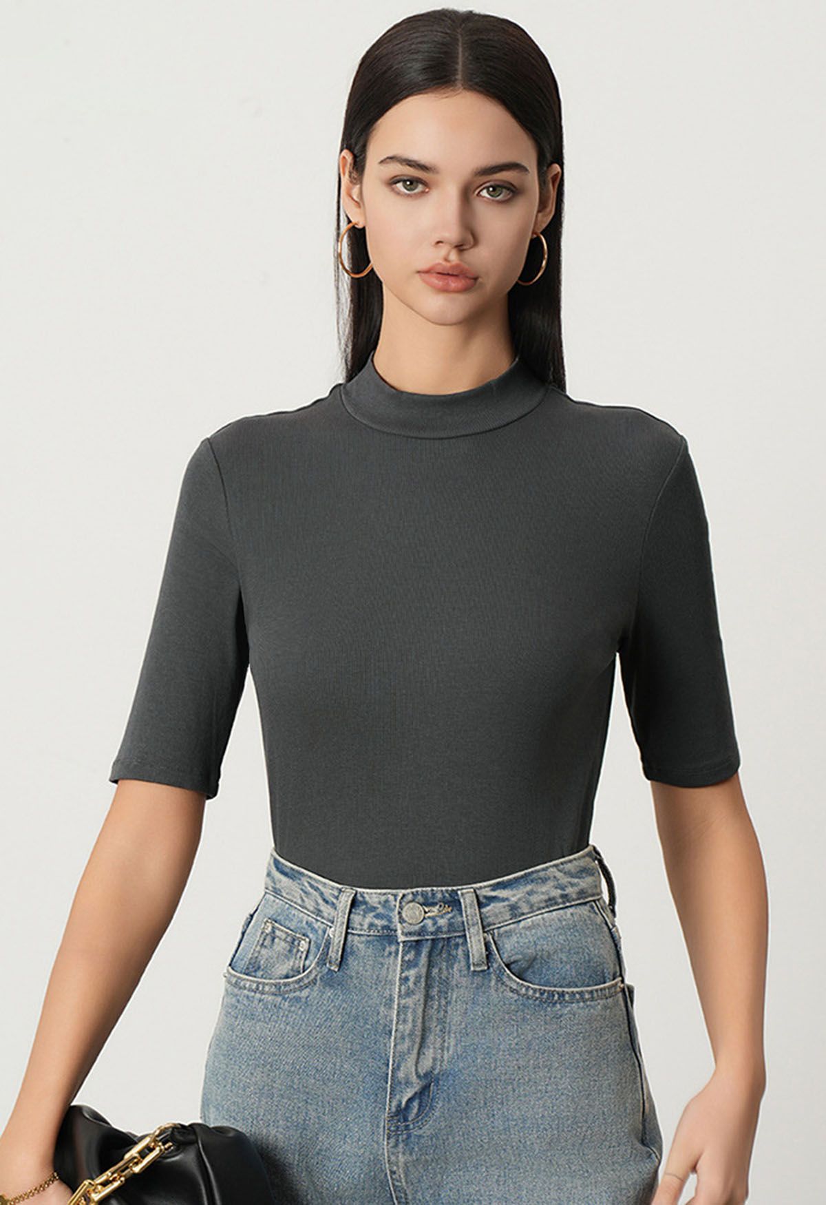 Sophisticated Elbow Sleeve Top in Smoke