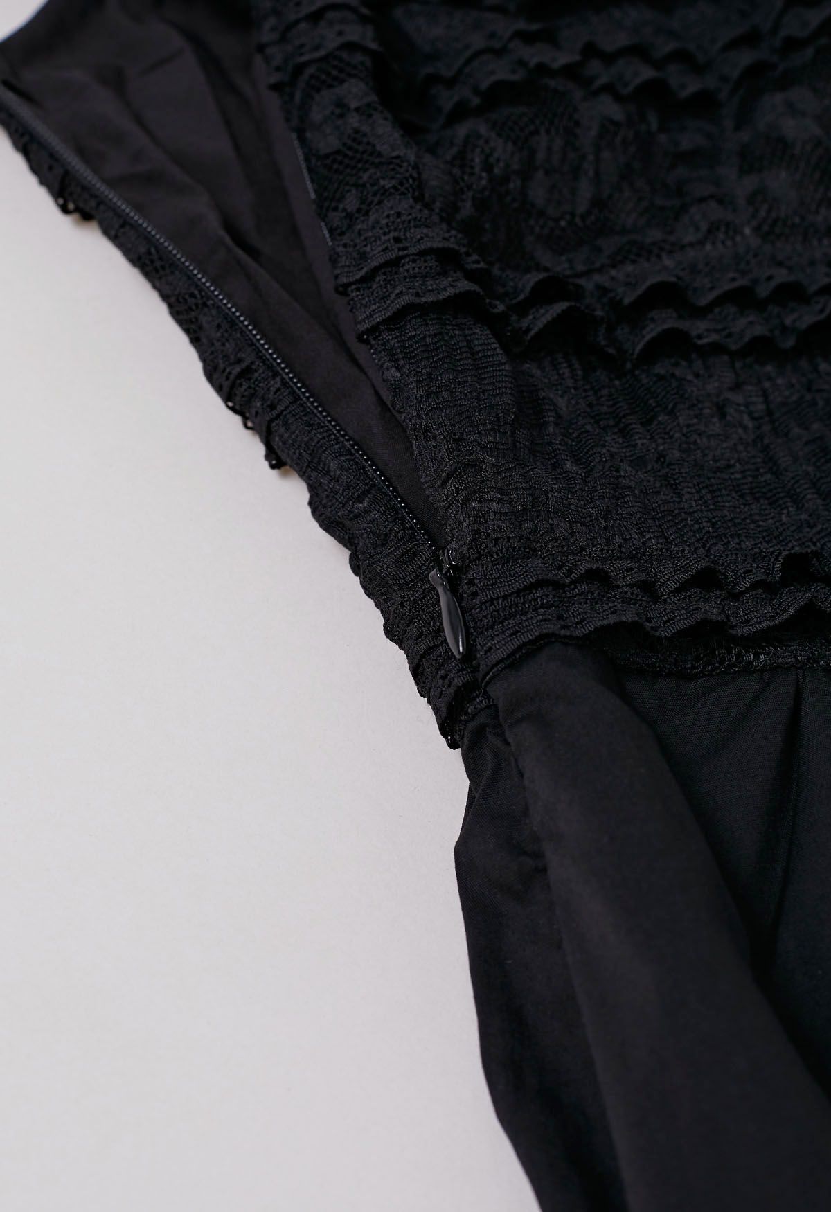 Tiered Lace Off-Shoulder Spliced Dress in Black