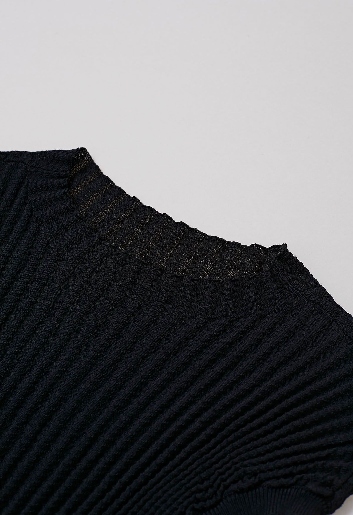 Ribbed Texture Cap Sleeves Top in Black