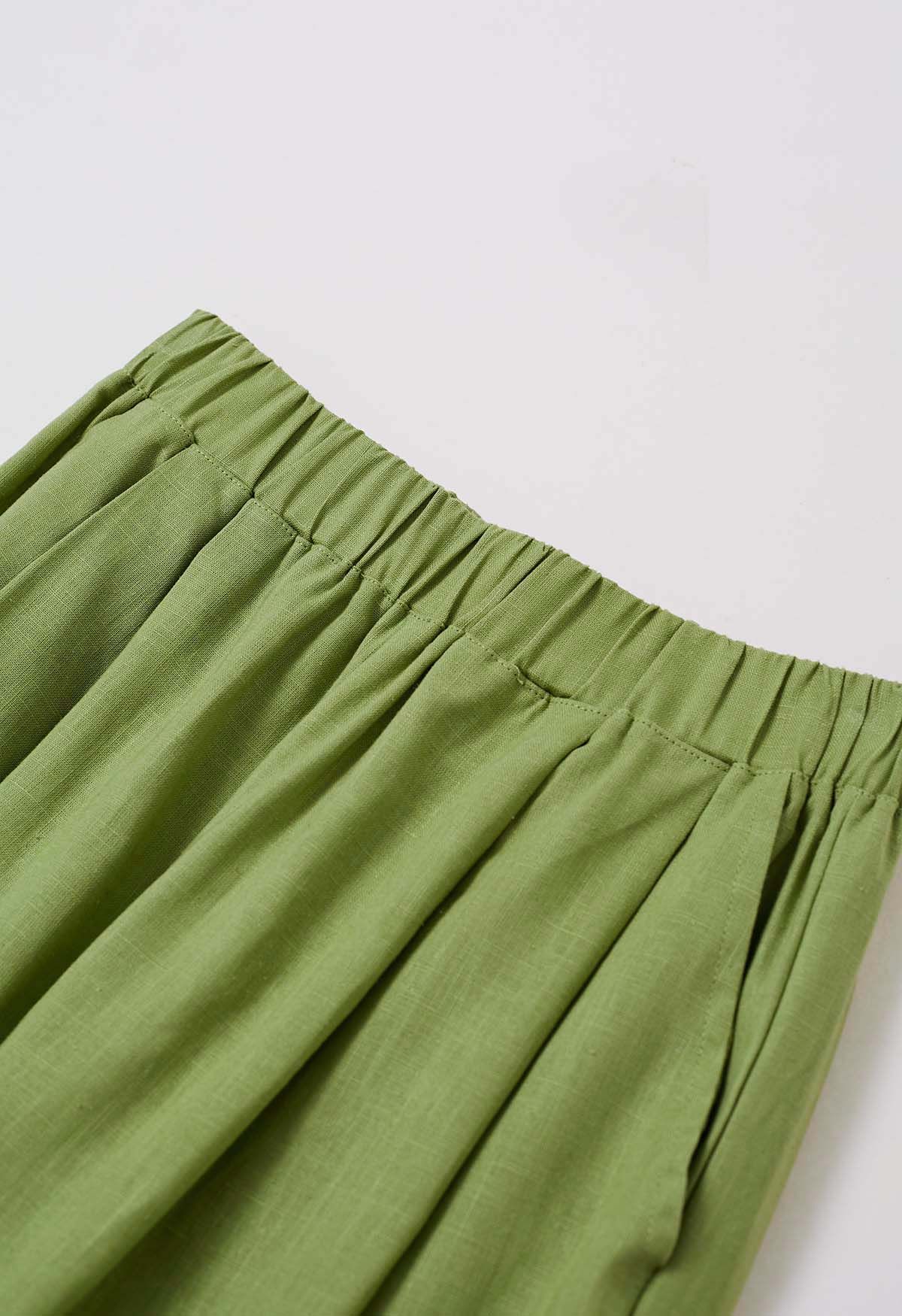 Side Pocket Wide-Leg Linen-Blend Pants in Green