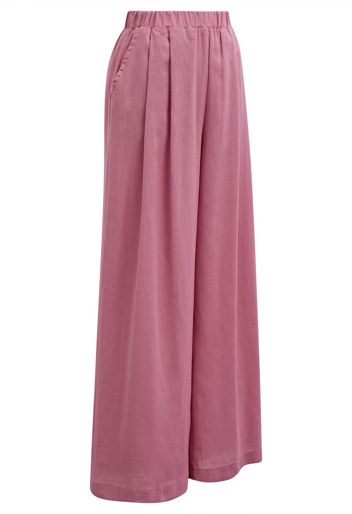 Side Pocket Wide-Leg Linen-Blend Pants in Pink