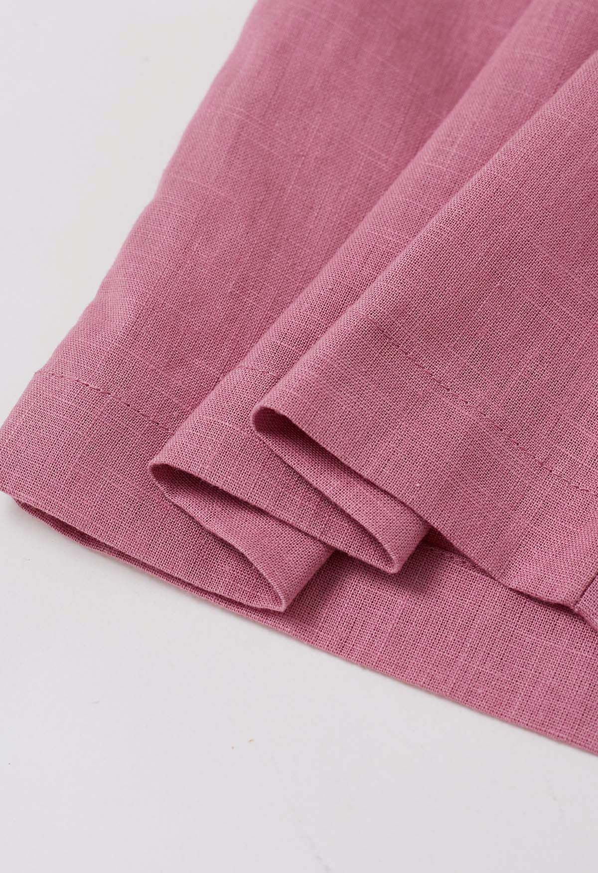 Side Pocket Wide-Leg Linen-Blend Pants in Pink