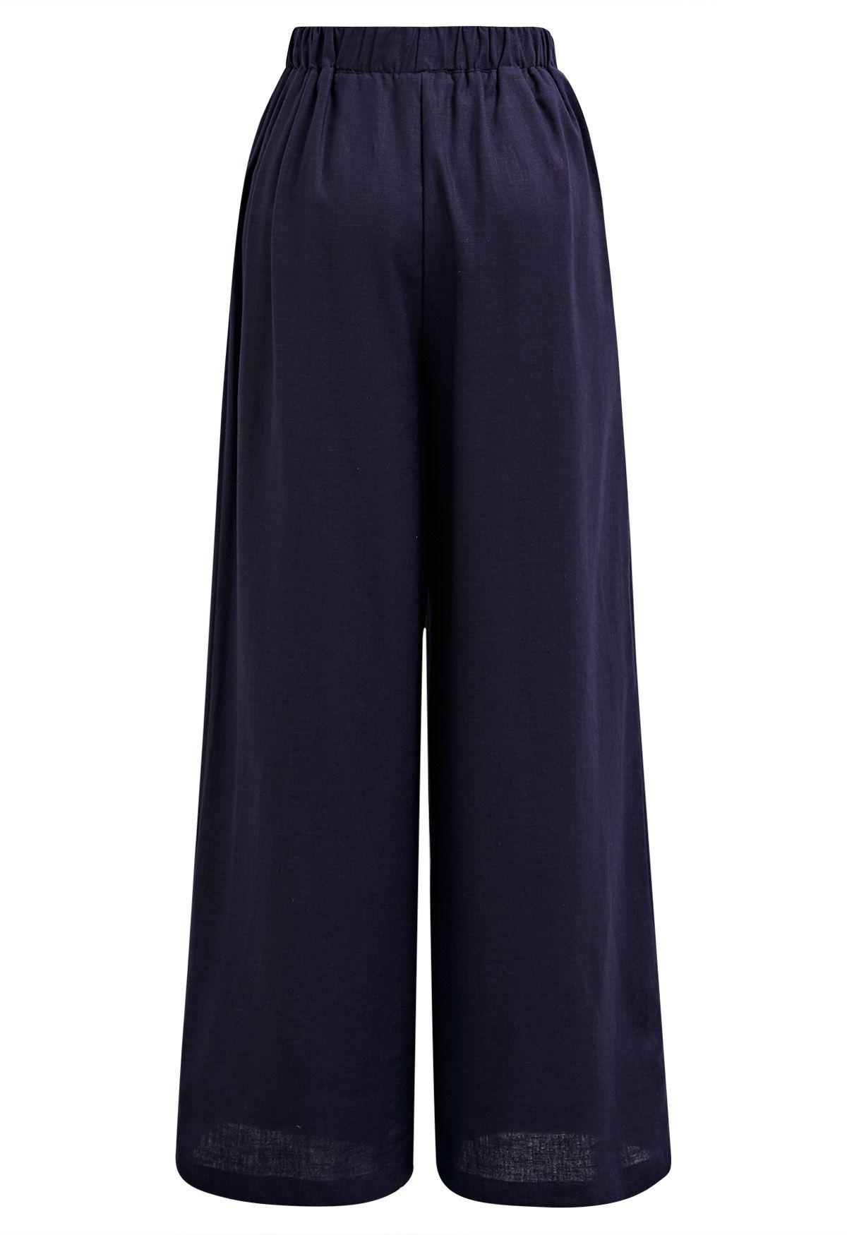 Side Pocket Wide-Leg Linen-Blend Pants in Navy