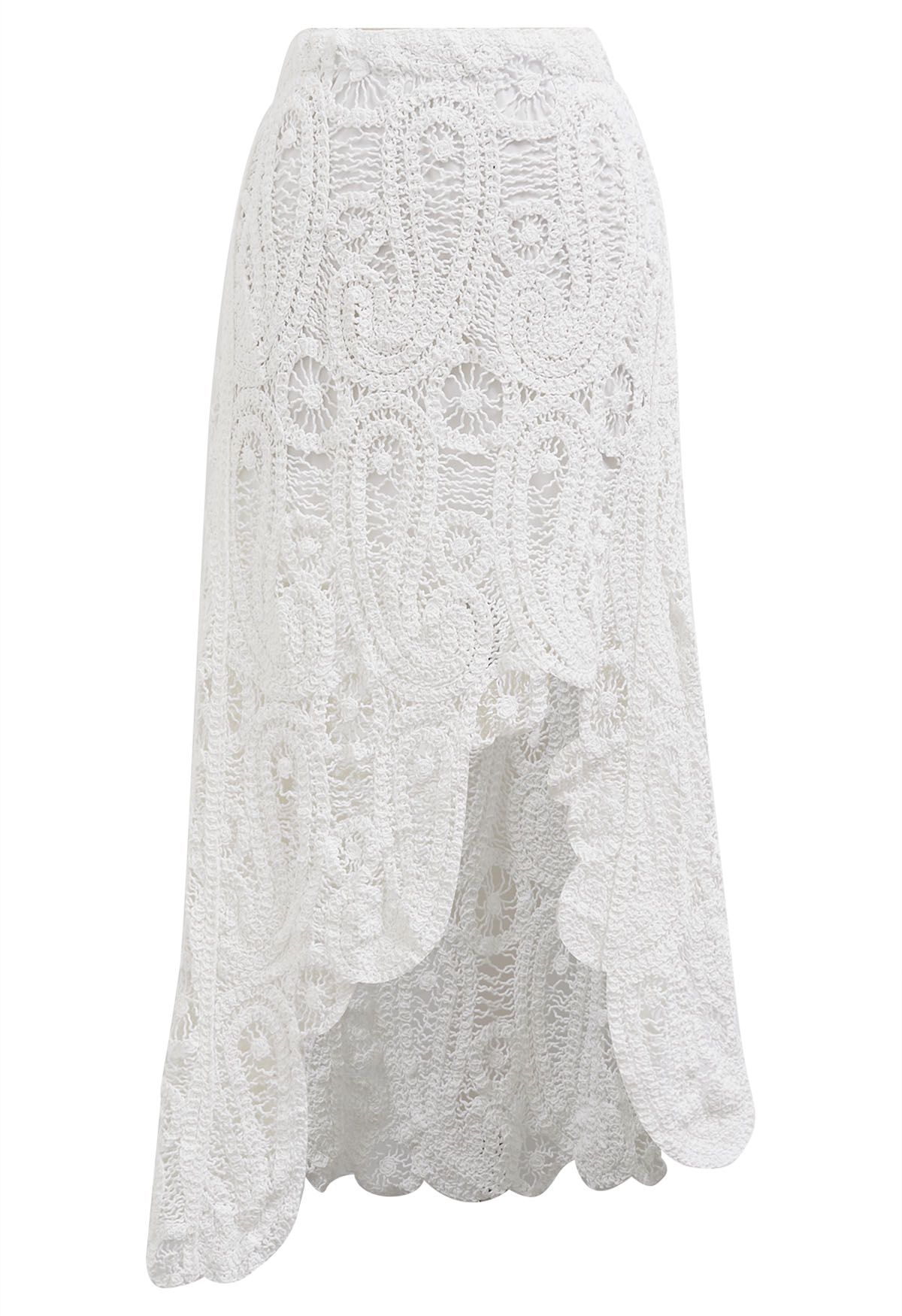 Paisley Cutwork Lace Asymmetric Hemline Skirt