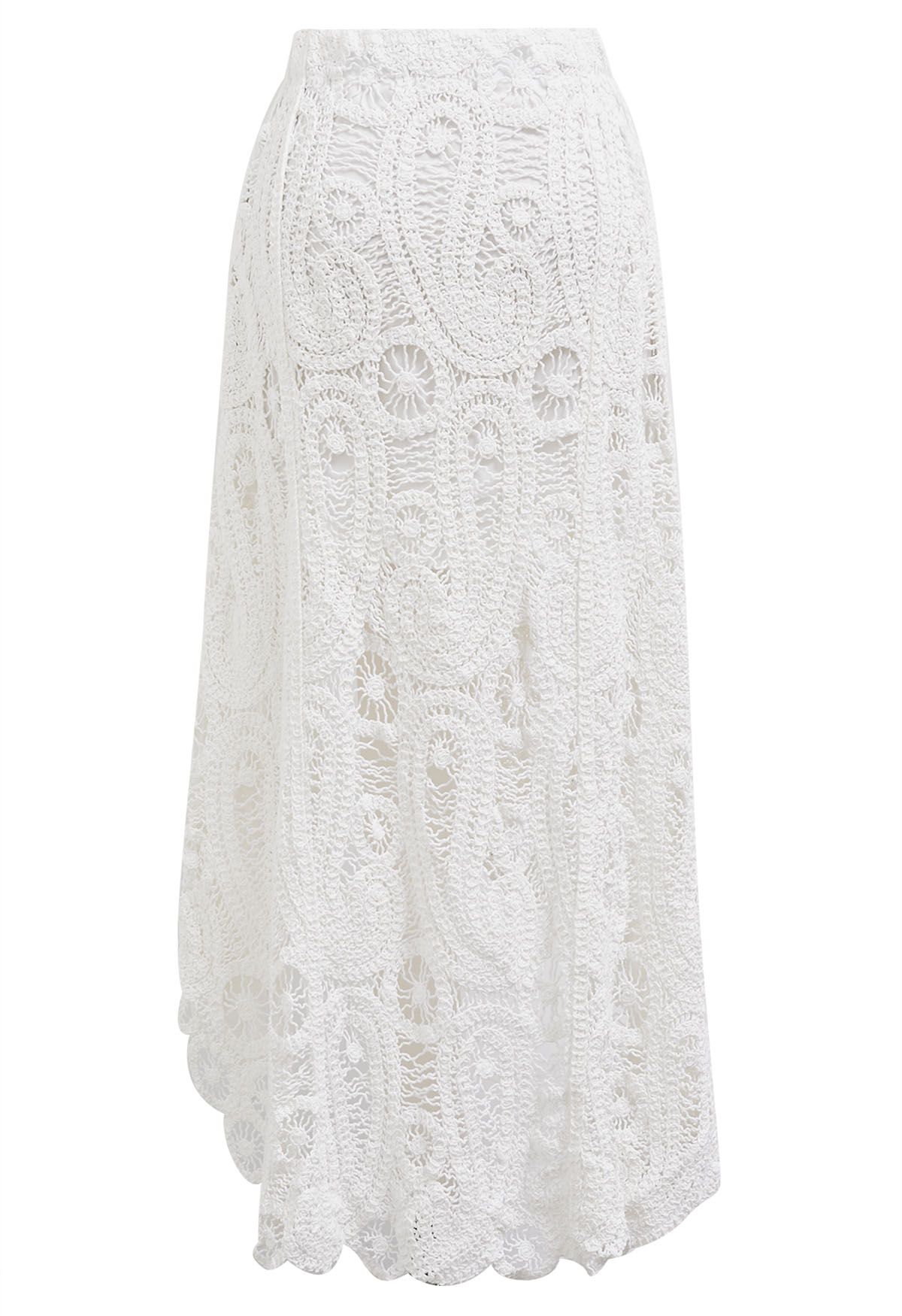 Paisley Cutwork Lace Asymmetric Hemline Skirt