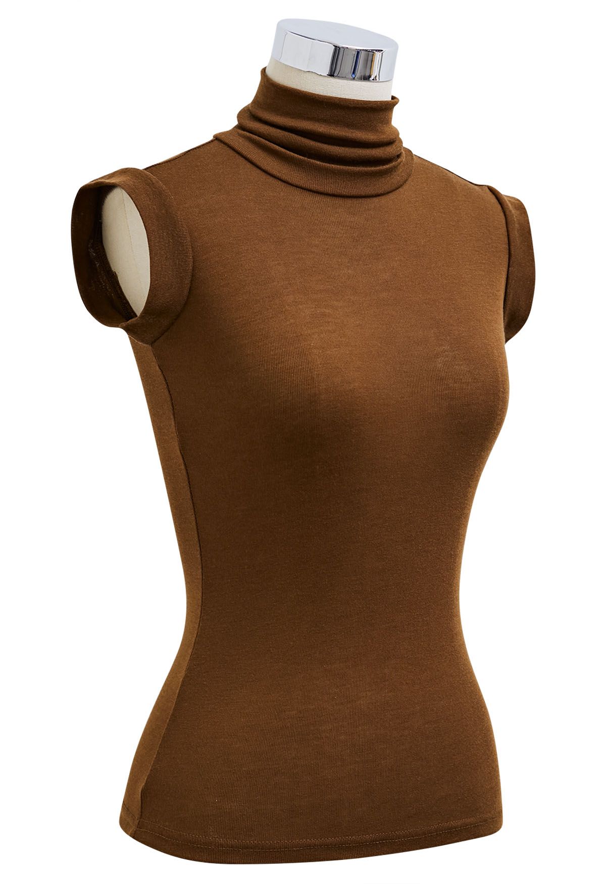 High Neck Sleeveless Slim Fit Top in Brown