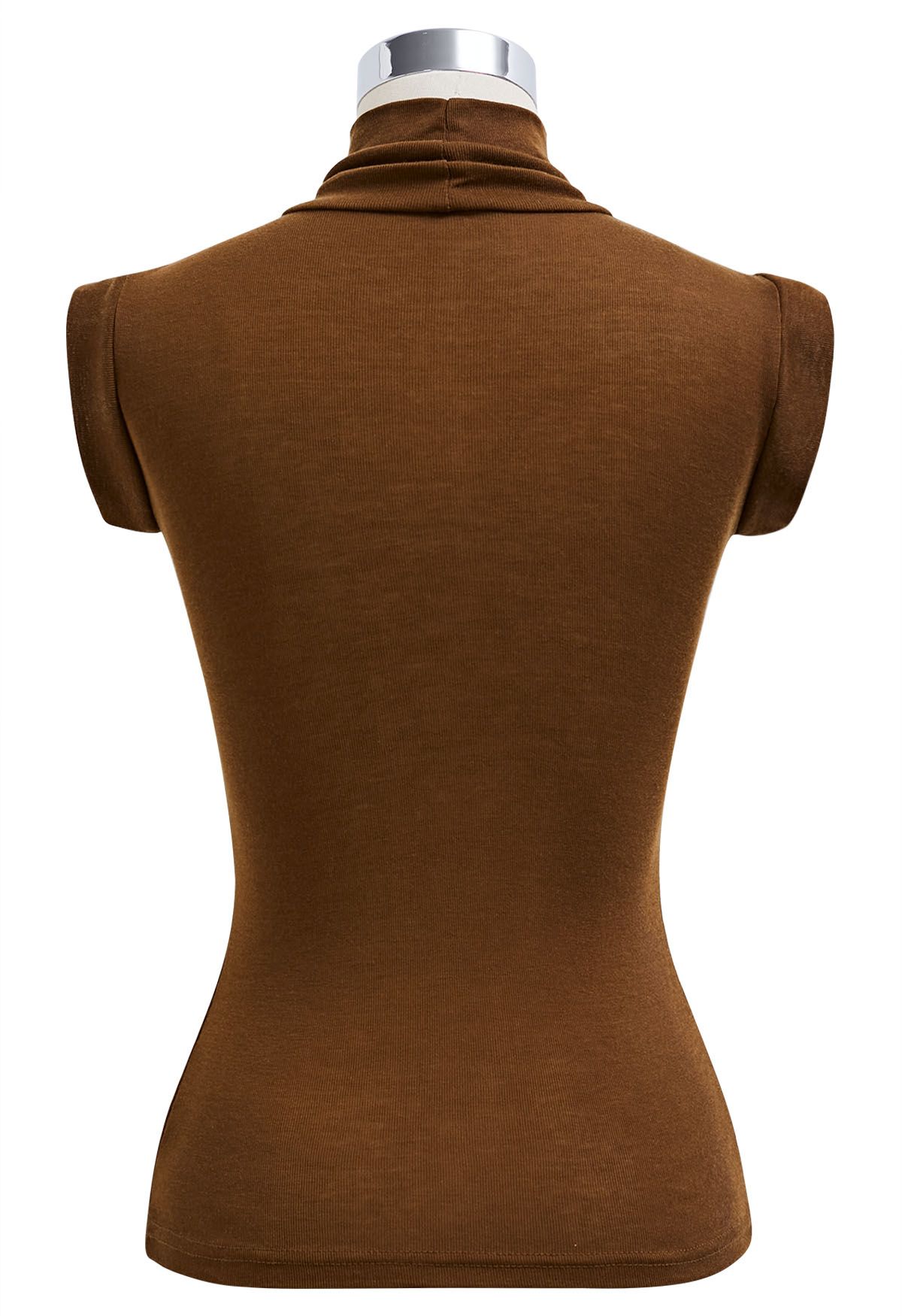 High Neck Sleeveless Slim Fit Top in Brown
