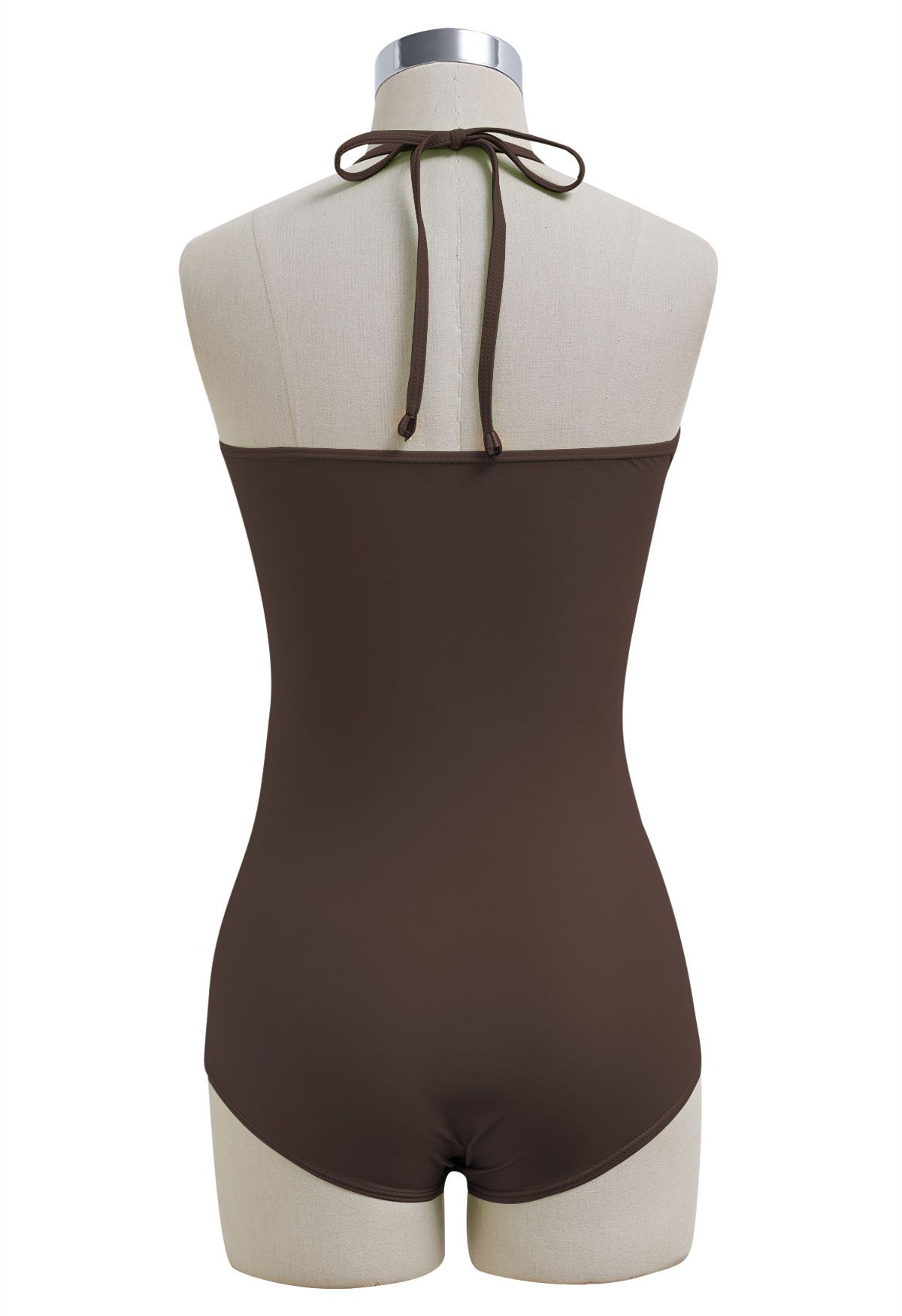 Solid Color Drawstring Halter Neck Swimsuit in Brown - Retro, Indie and ...