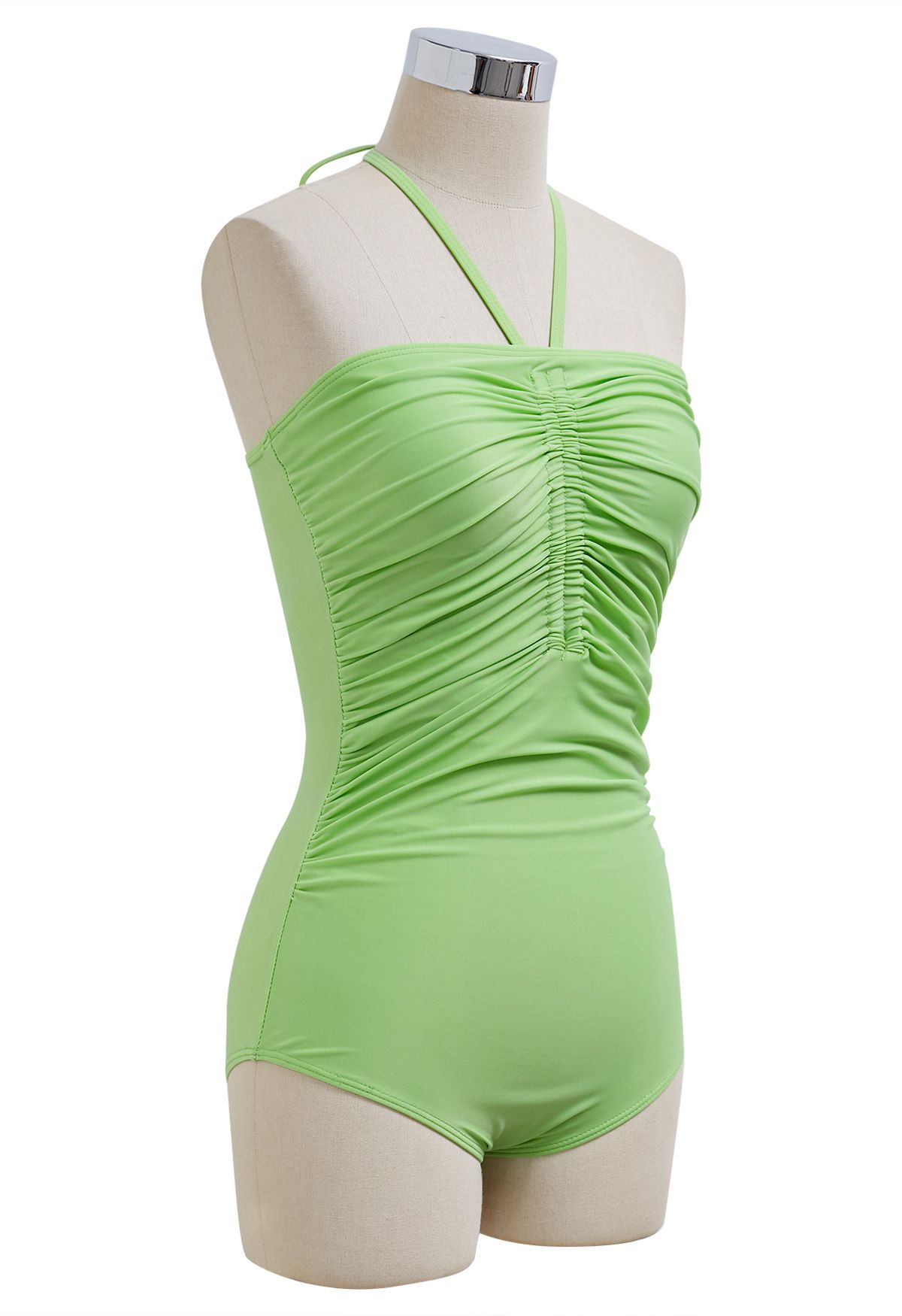 Solid Color Drawstring Halter Neck Swimsuit in Green - Retro, Indie and ...