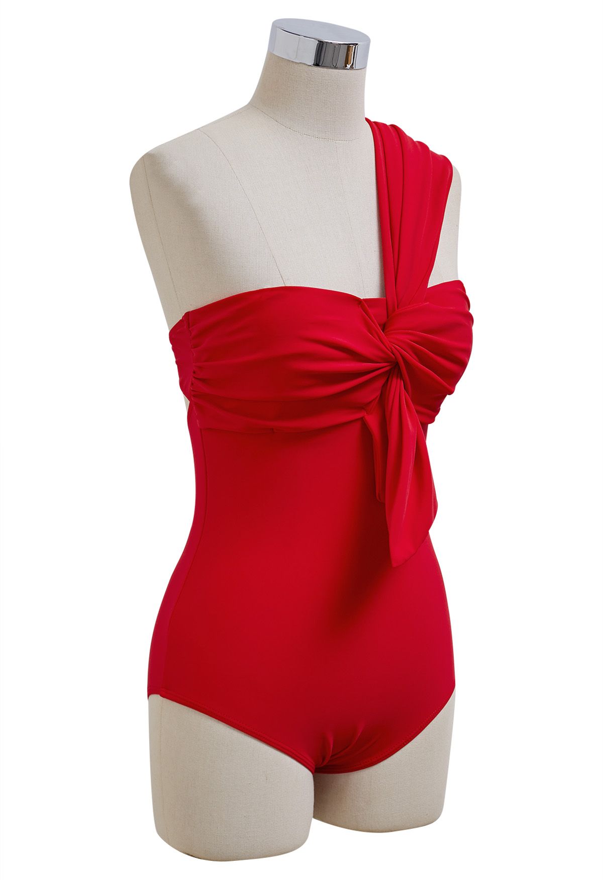 Sweet Knot One-Shoulder One-Piece Swimsuit in Red